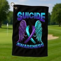 Suicide Awareness Wings And Ribbon Suicide Prevention Golf Towel thumb 1