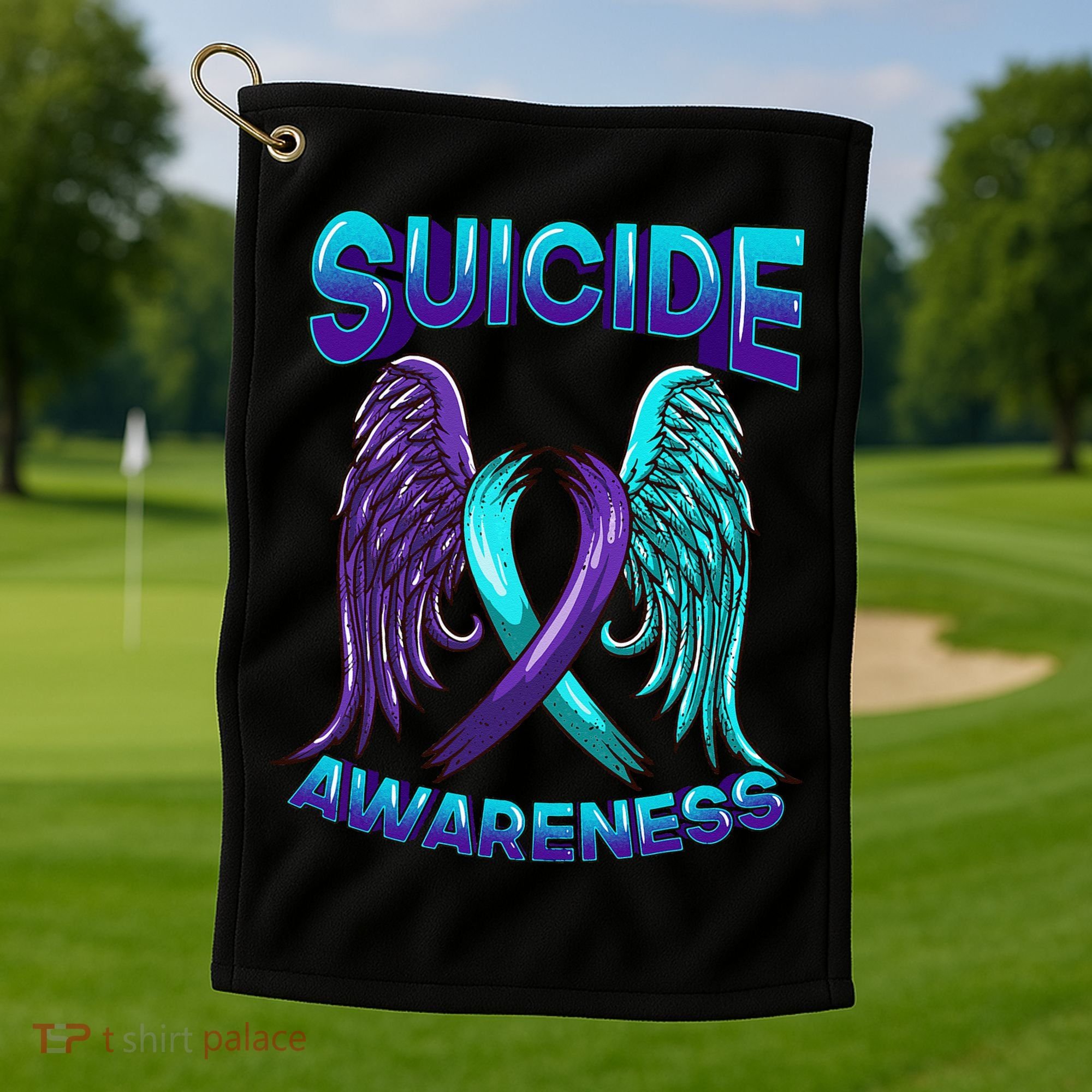 Suicide Awareness Wings And Ribbon Suicide Prevention Golf Towel