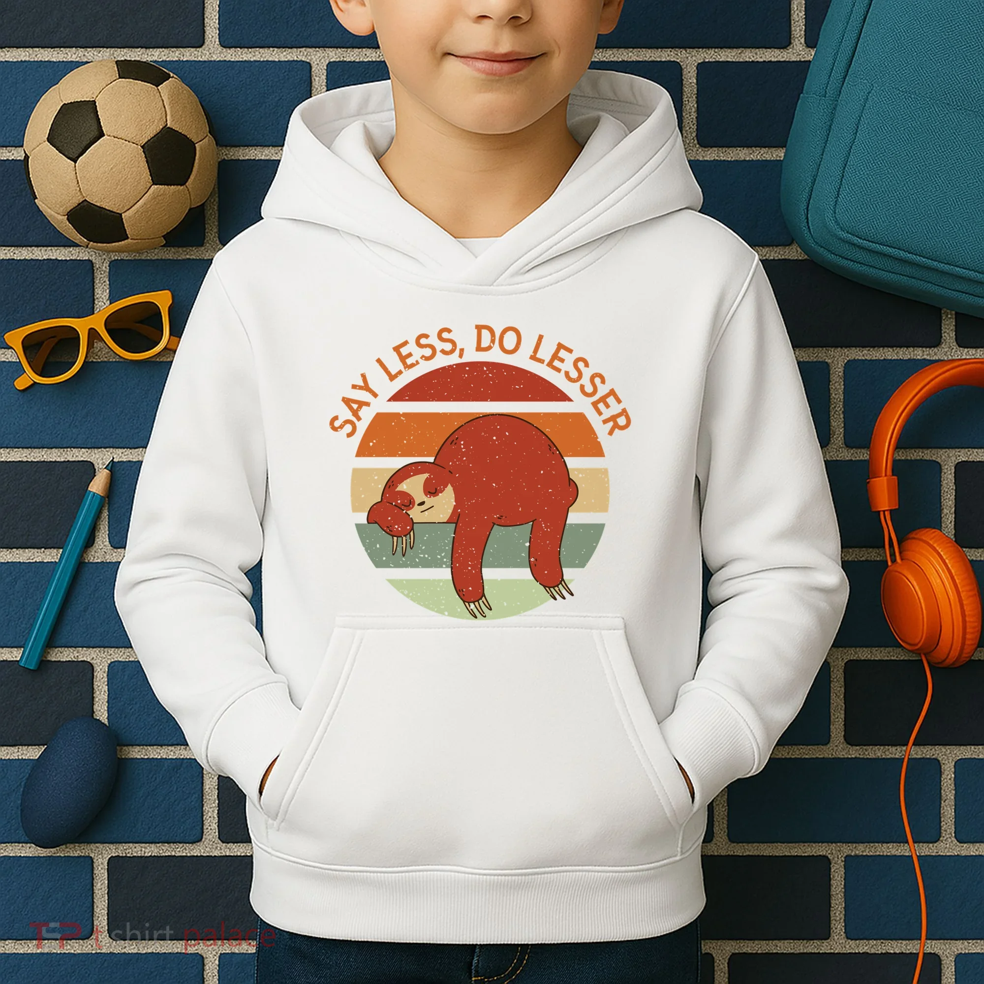 Say Less Do Lesser Sloth Retro Kids Hoodie