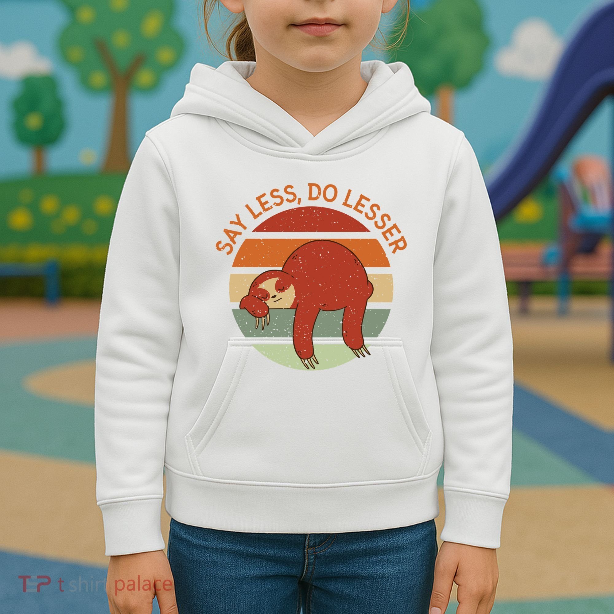 Say Less Do Lesser Sloth Retro Kids Hoodie