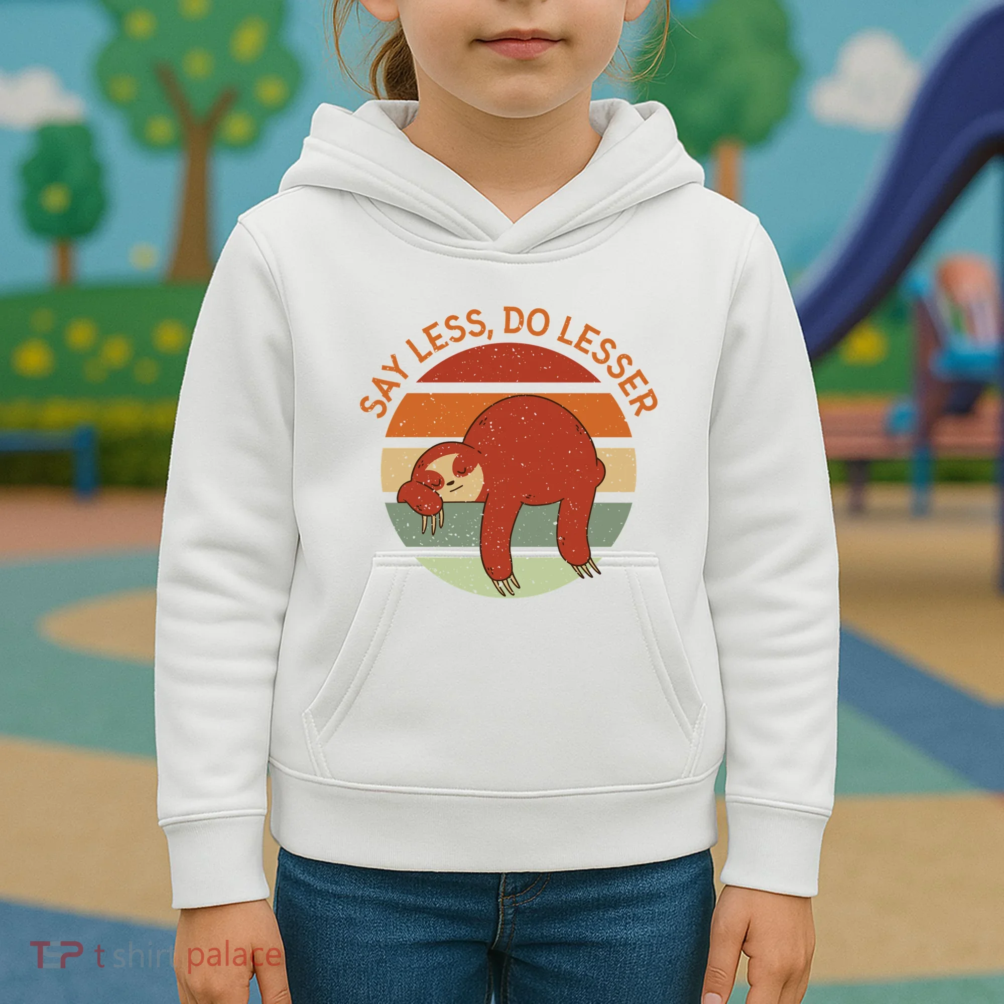 Say Less Do Lesser Sloth Retro Kids Hoodie