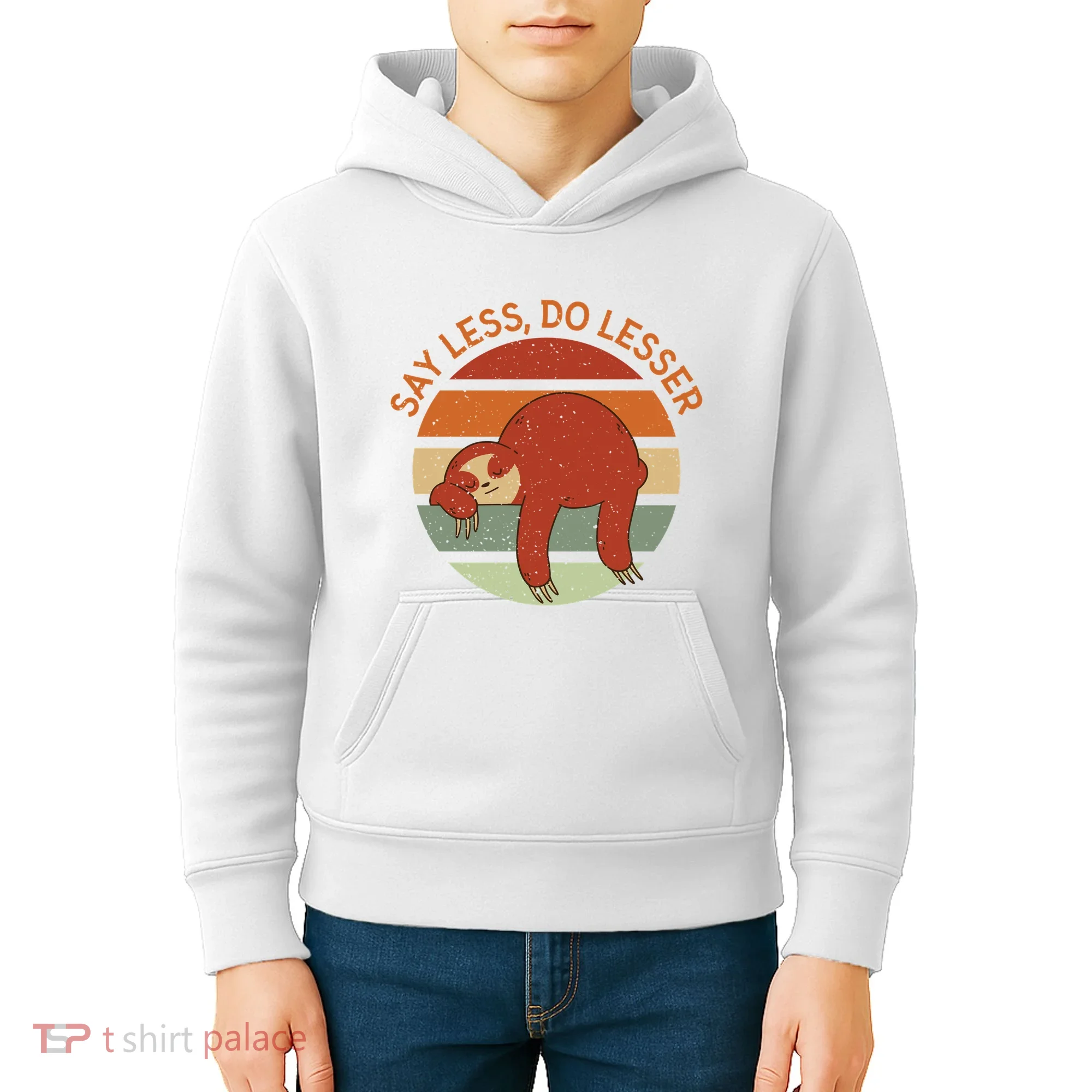 Say Less Do Lesser Sloth Retro Kids Hoodie
