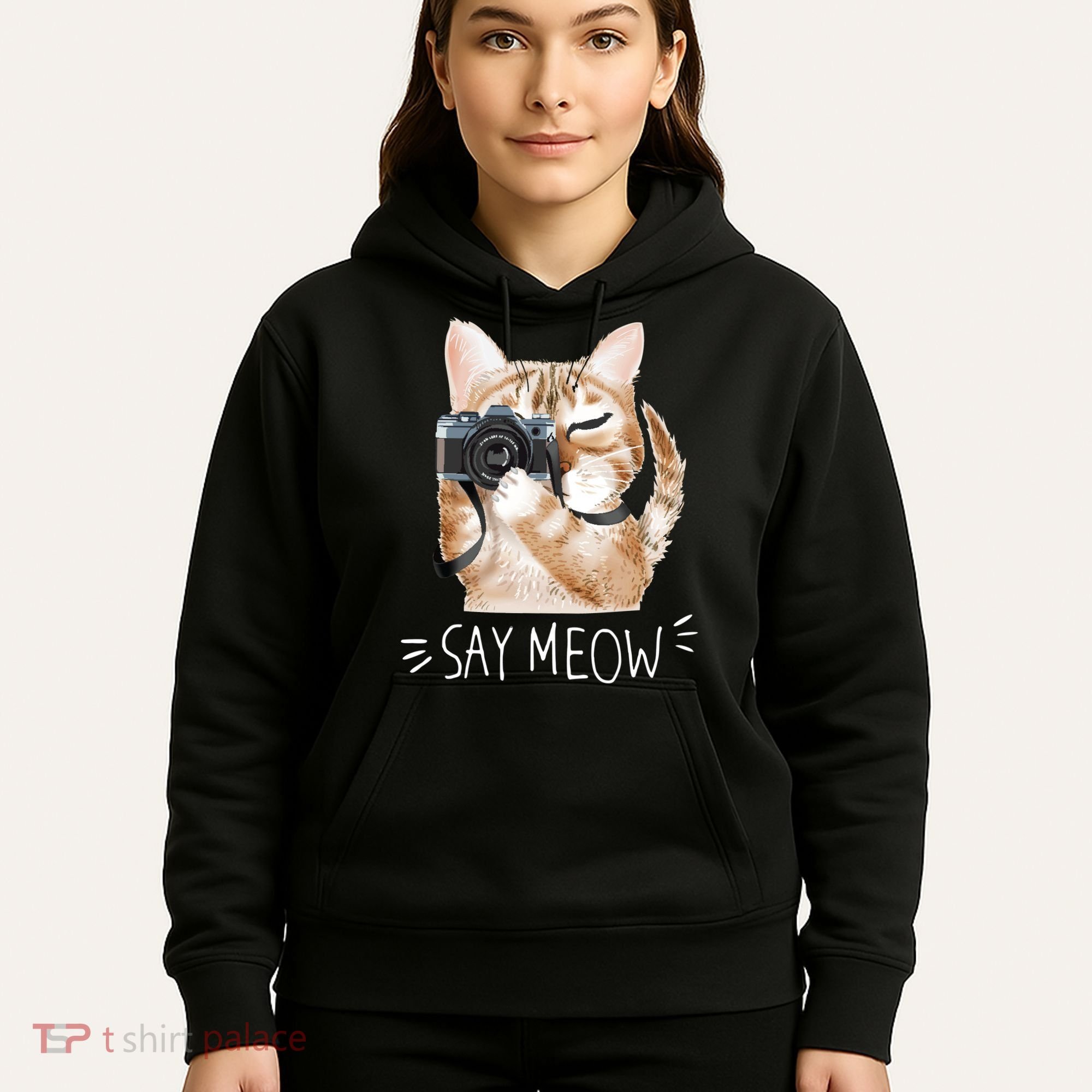 Say Meow Cute Cat Picture Hoodie