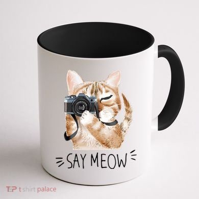 Say Meow Cute Cat Picture Coffee Mug back