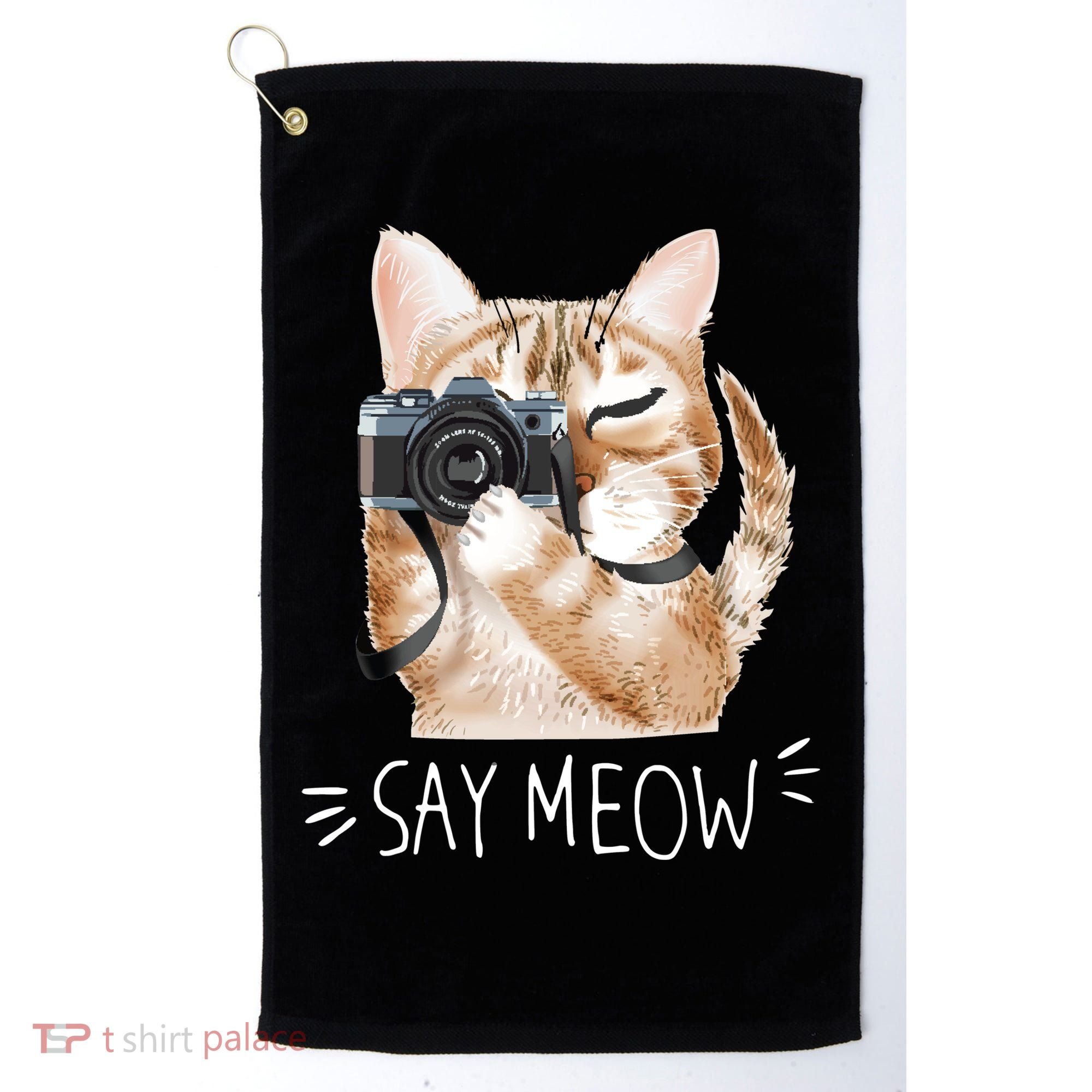 Say Meow Cute Cat Picture Golf Towel