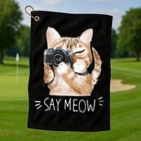 Say Meow Cute Cat Picture Golf Towel thumb 1