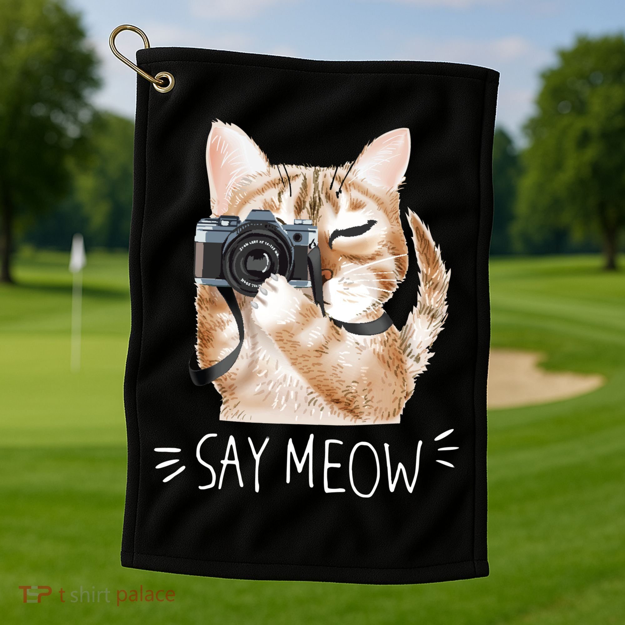 Say Meow Cute Cat Picture Golf Towel