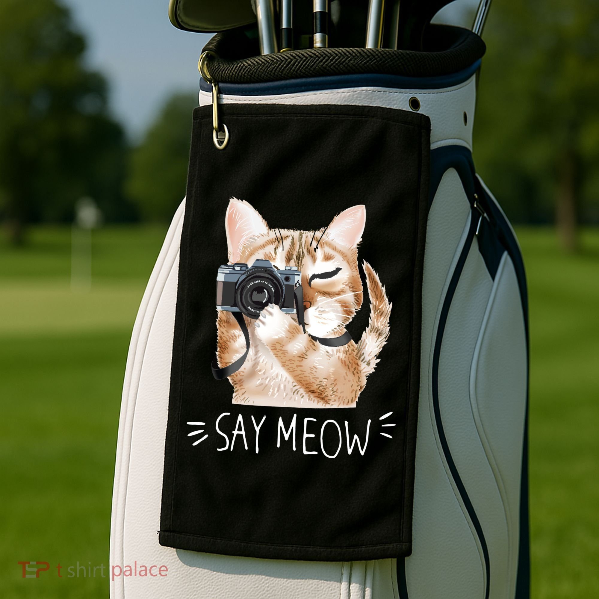 Say Meow Cute Cat Picture Golf Towel