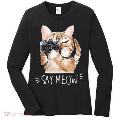 Say Meow Cute Cat Picture Women's Long Sleeve Shirt