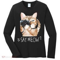 Say Meow Cute Cat Picture Women's Long Sleeve Shirt thumb 0