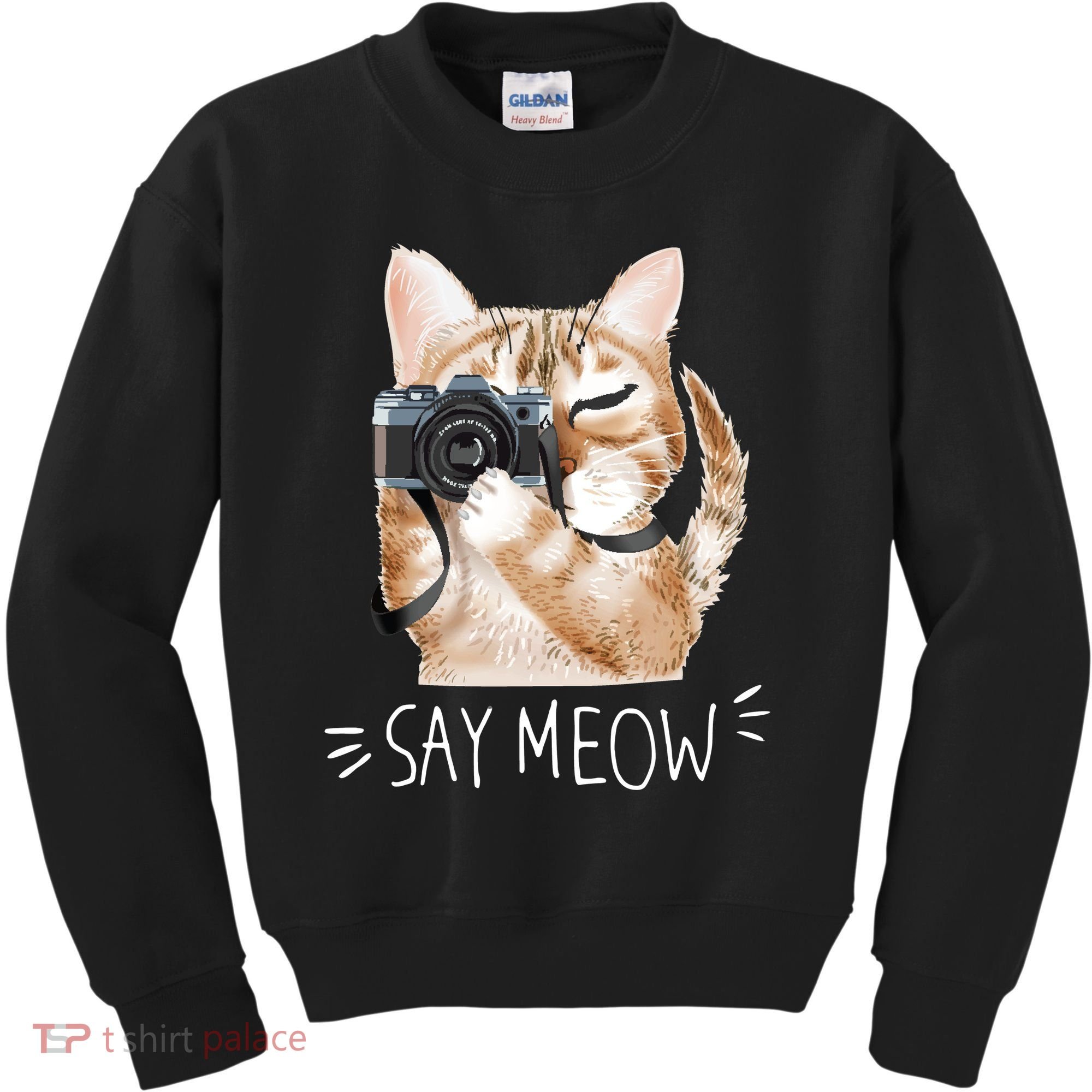 Say Meow Cute Cat Picture Kids Sweatshirt