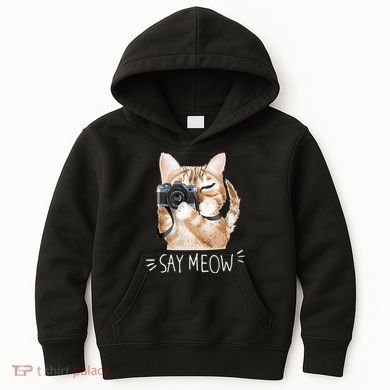 Say Meow Cute Cat Picture Kids Hoodie