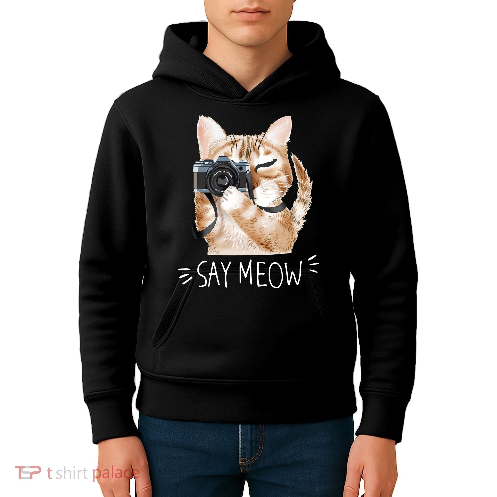 Say Meow Cute Cat Picture Kids Hoodie