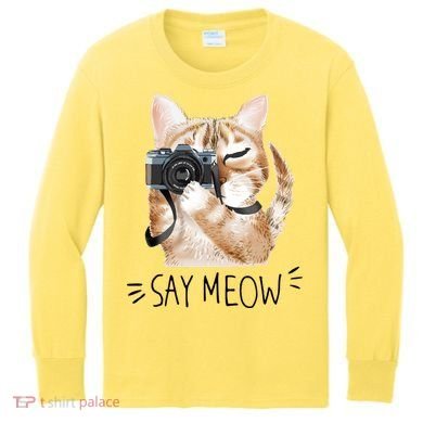 Say Meow Cute Cat Picture Kids Long Sleeve Shirt