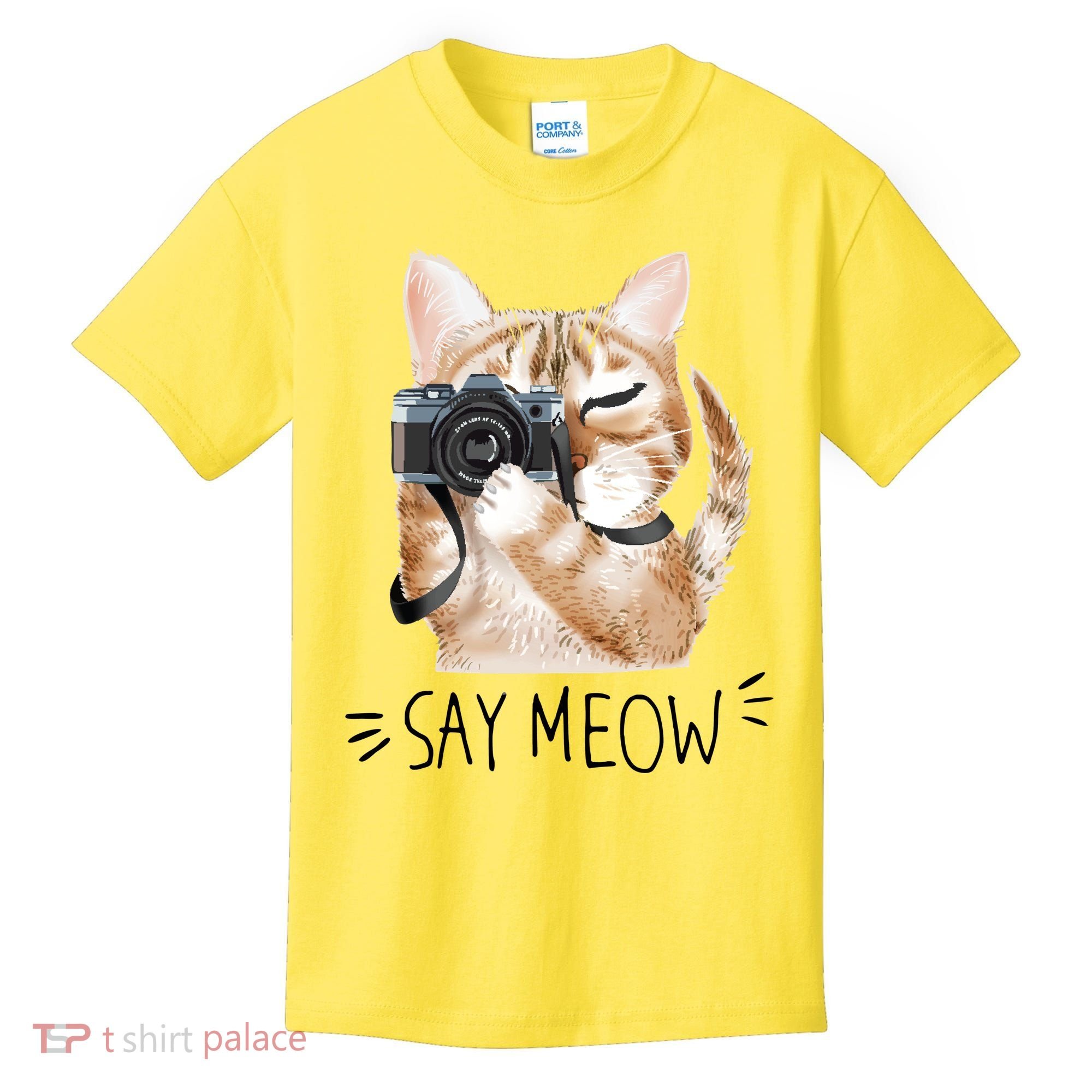 Say Meow Cute Cat Picture Kids T-Shirt