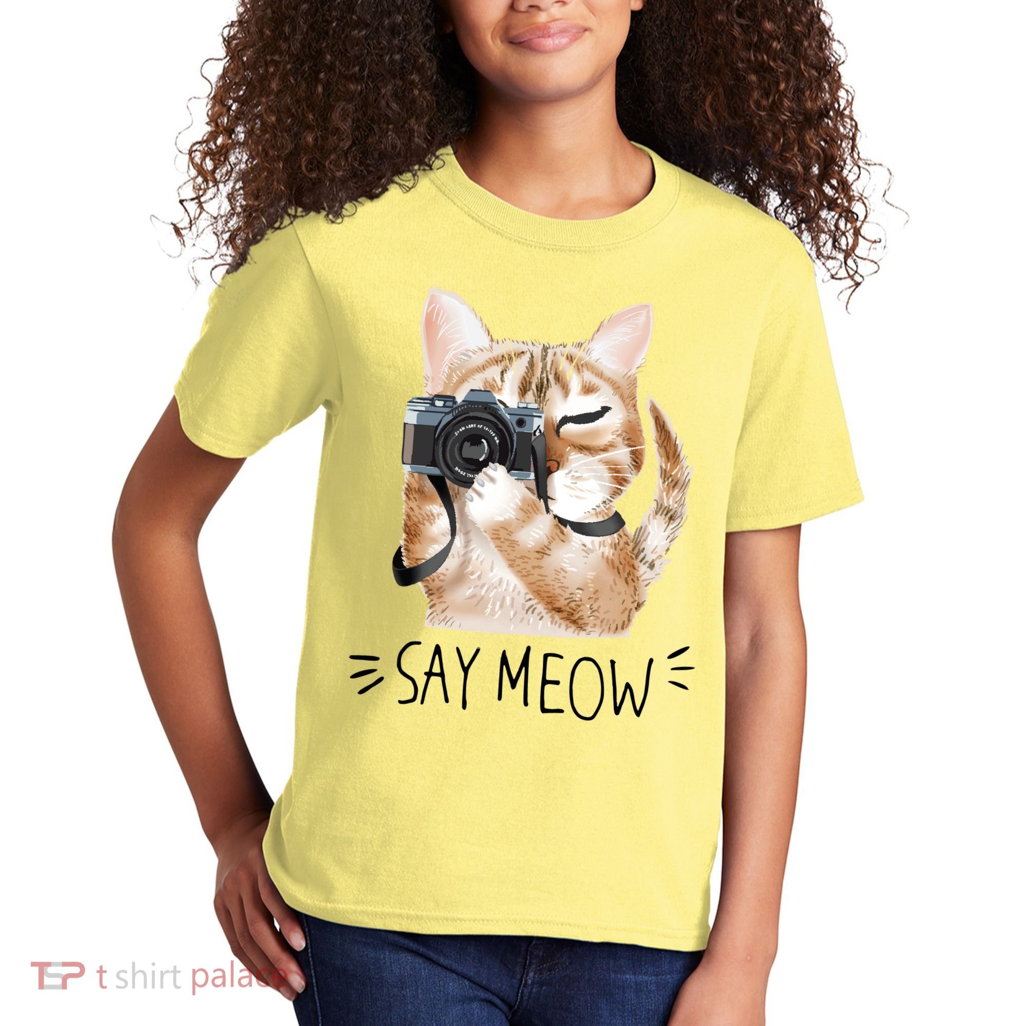 Say Meow Cute Cat Picture Kids T-Shirt