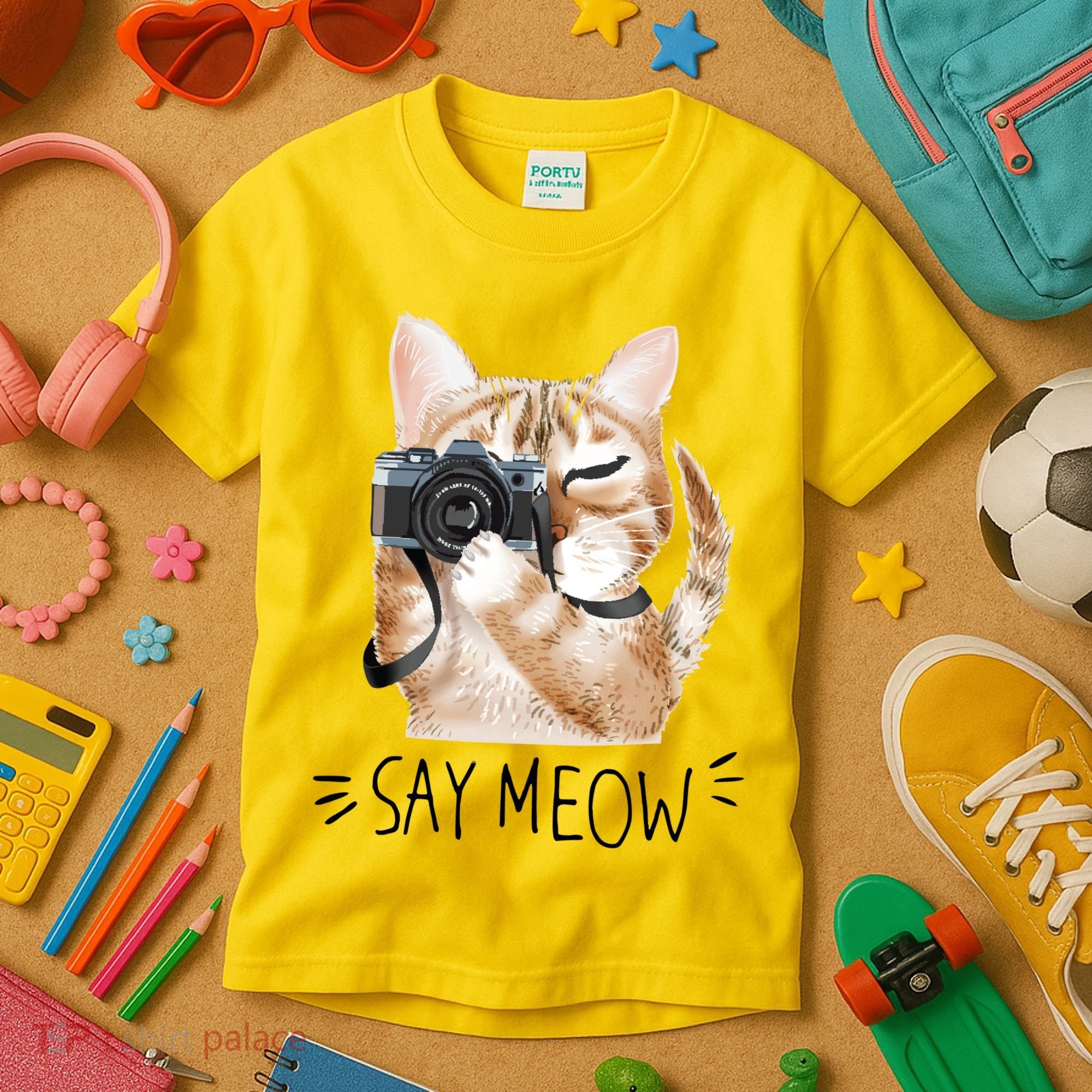 Say Meow Cute Cat Picture Kids T-Shirt