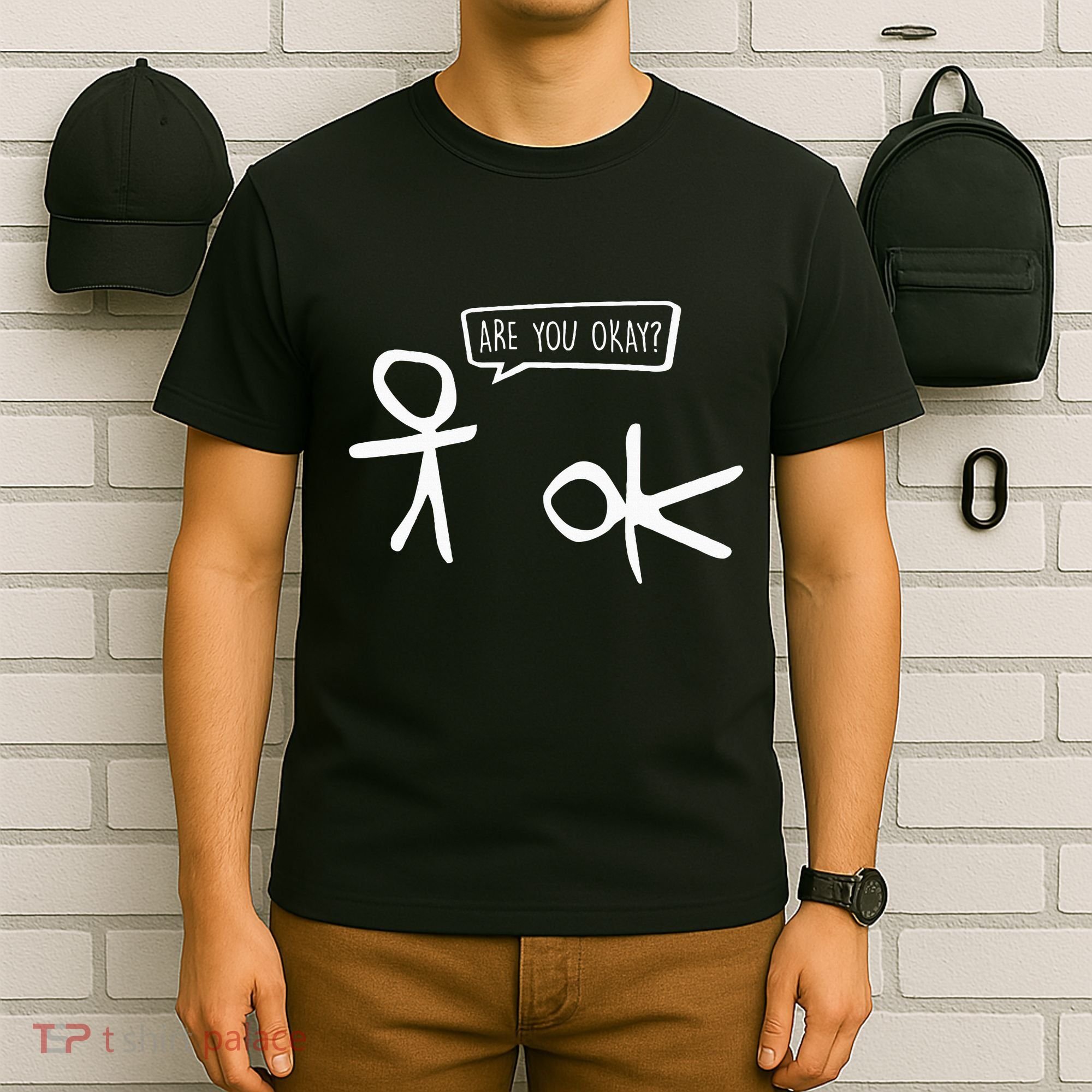 Stickman Are You Ok Cartoon Be Kind Good Help Support T-Shirt