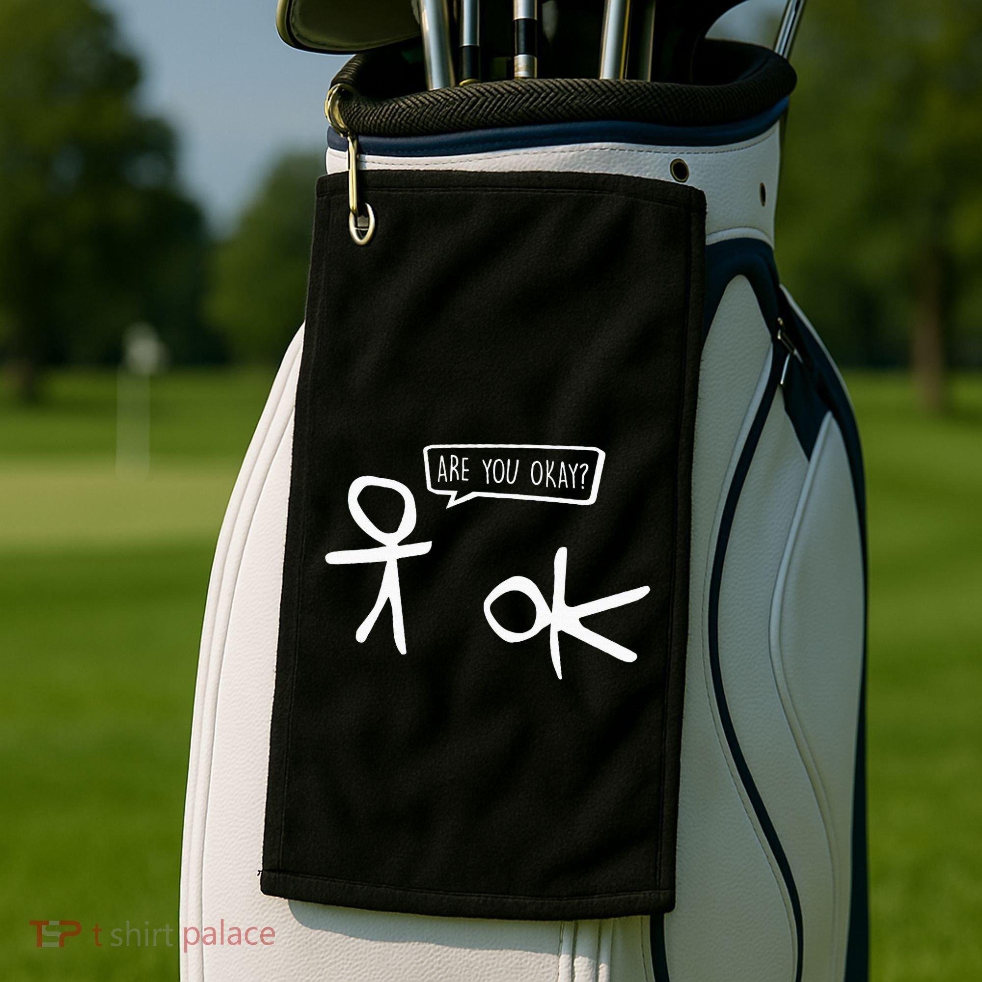 Stickman Are You Ok Cartoon Be Kind Good Help Support Golf Towel