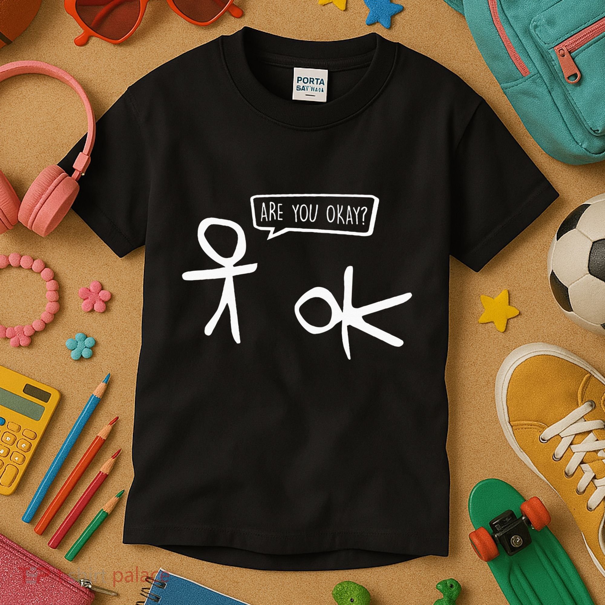 Stickman Are You Ok Cartoon Be Kind Good Help Support Kids T-Shirt