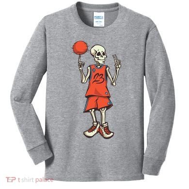 Skeleton Basketball Kids Long Sleeve Shirt