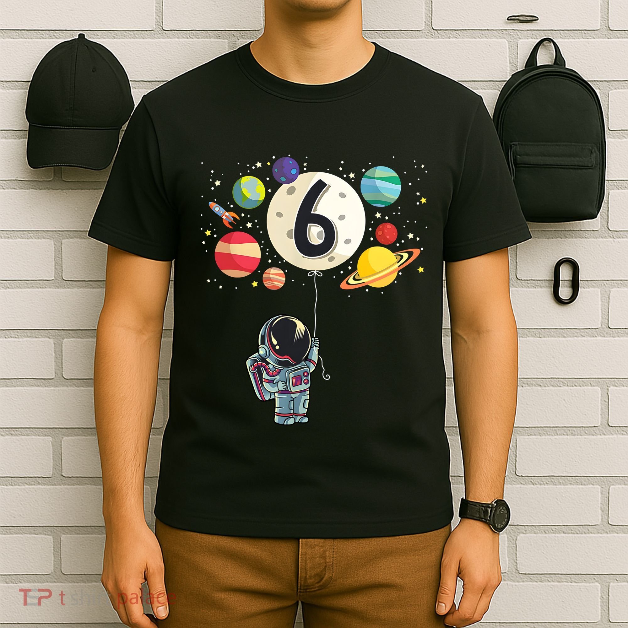 Sixth Birthday Astronaut 6th Birthday Space Moon T-Shirt