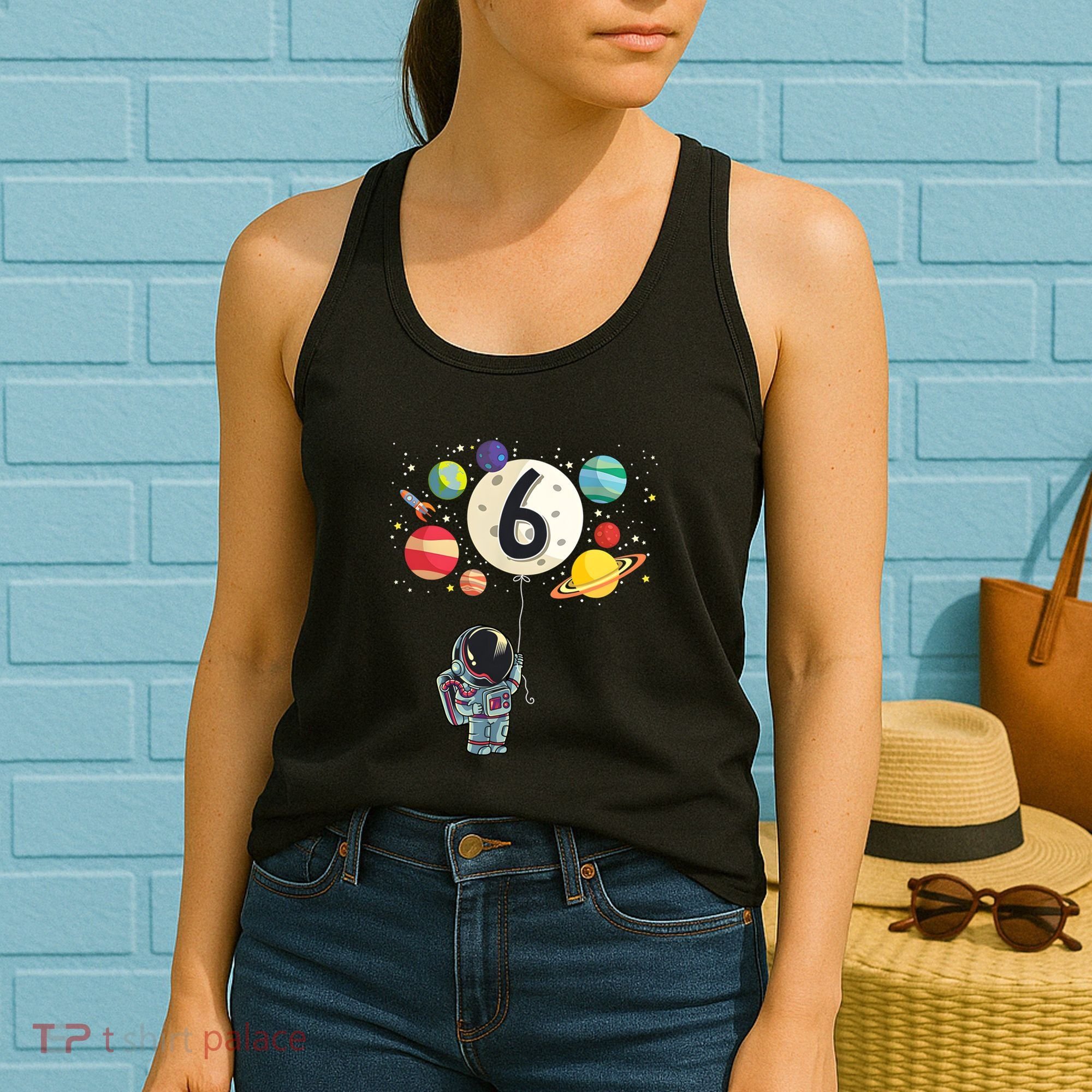 Sixth Birthday Astronaut 6th Birthday Space Moon Women's Tank Top