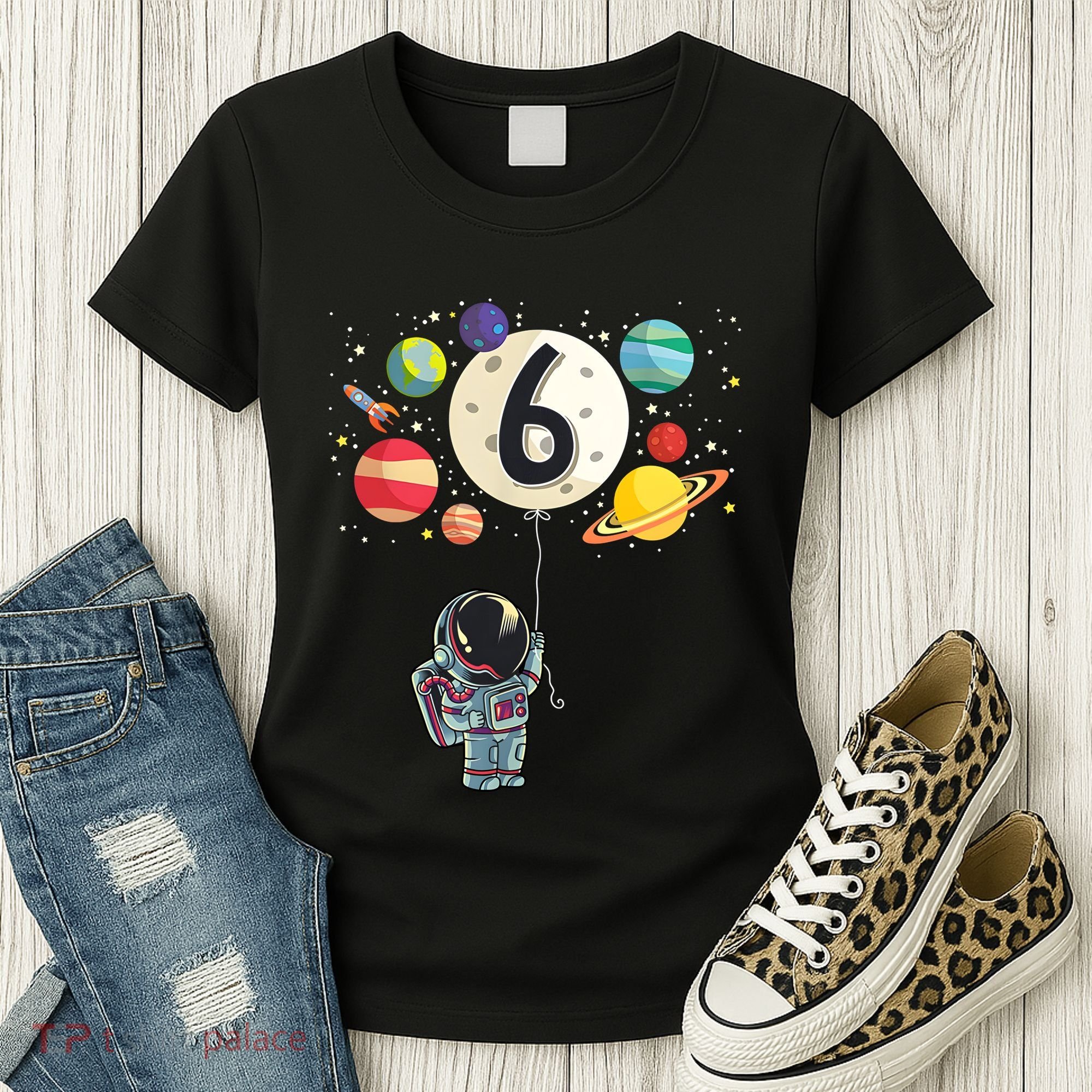 Sixth Birthday Astronaut 6th Birthday Space Moon Women's T-Shirt
