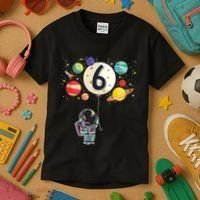 Sixth Birthday Astronaut 6th Birthday Space Moon Kids T-Shirt thumb 3