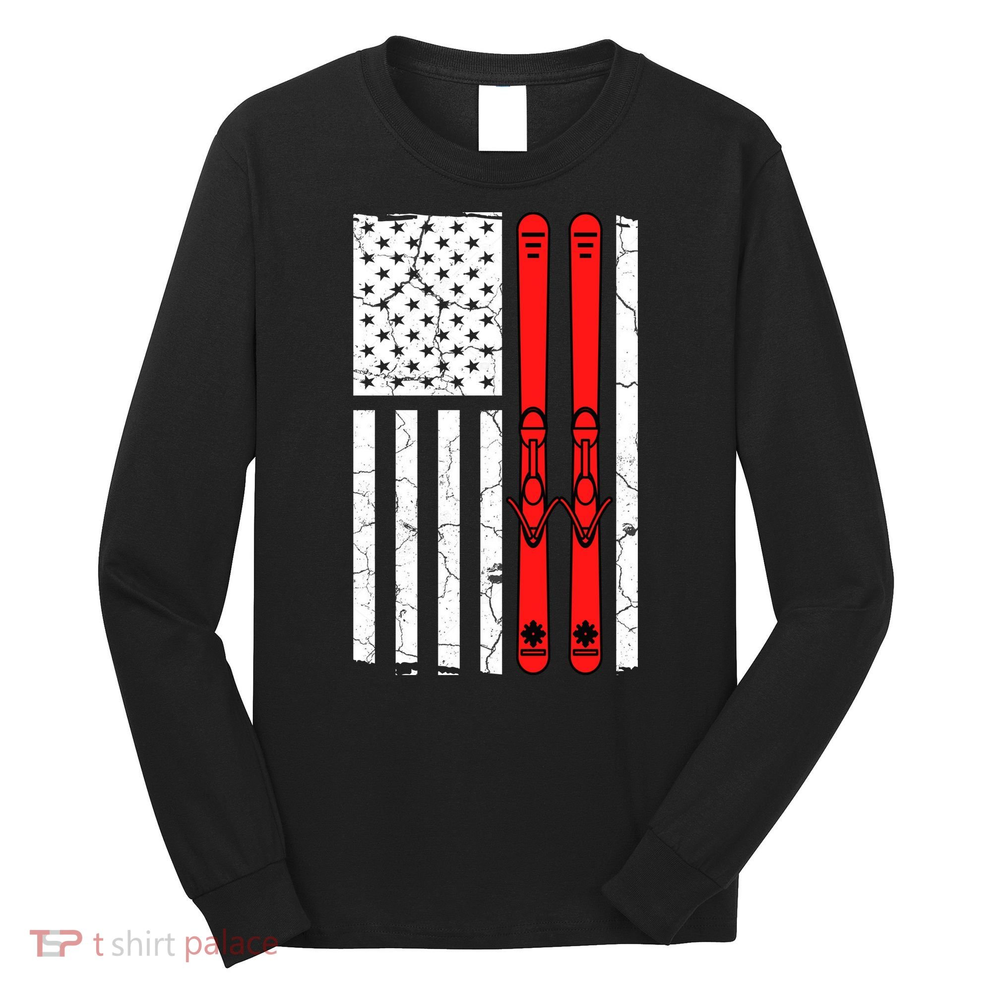Ski Boarding American Flag Sport Hobby Long Sleeve Shirt