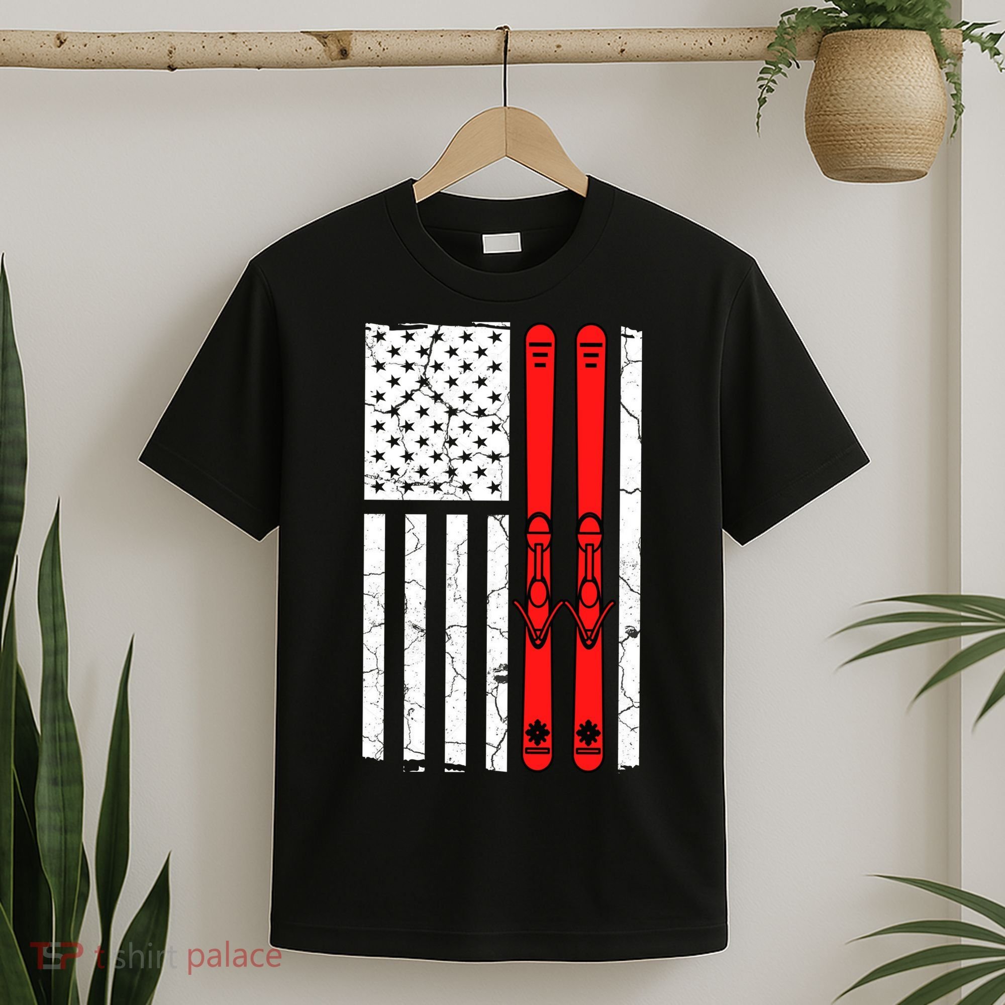 Ski Boarding American Flag Sport Hobby T-Shirt