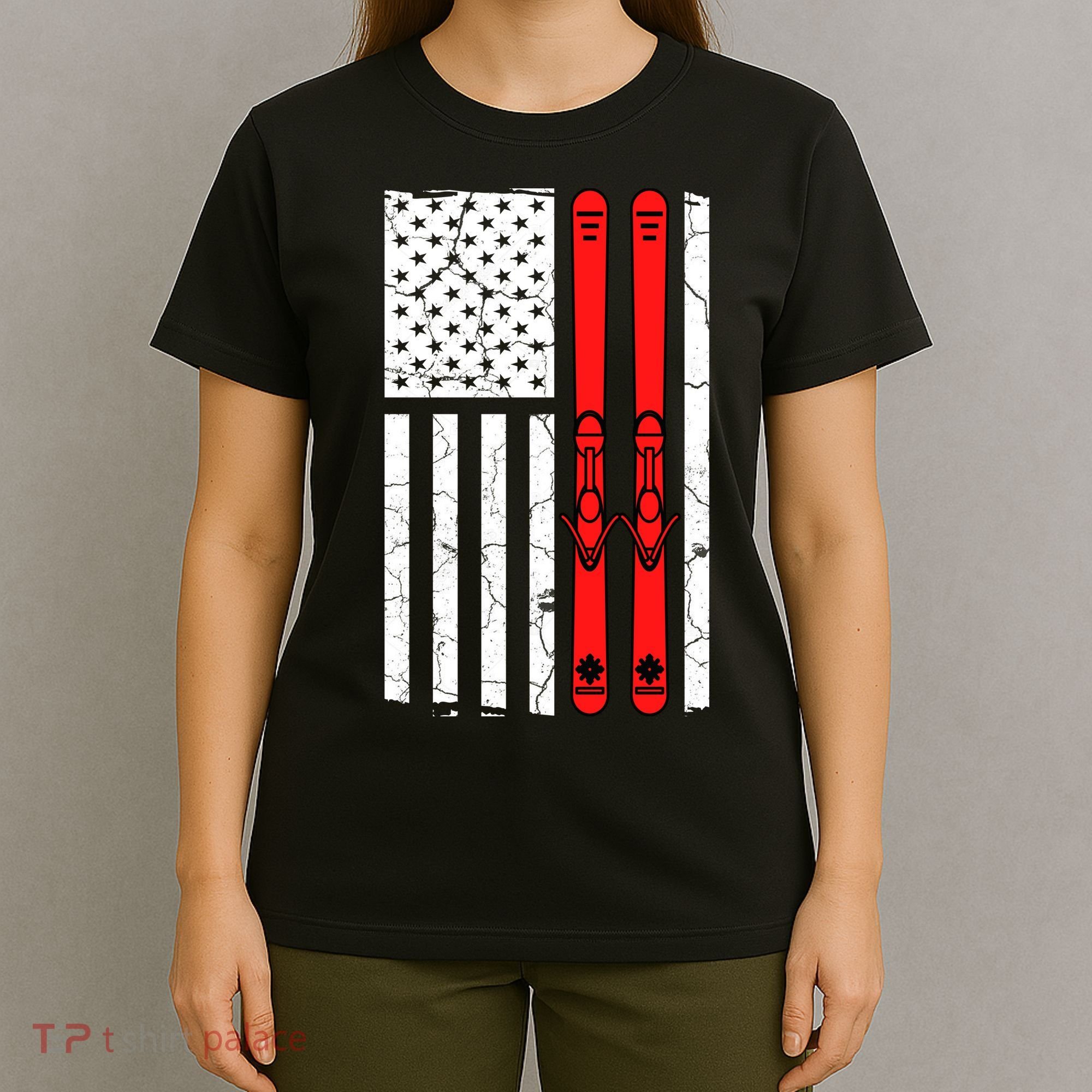 Ski Boarding American Flag Sport Hobby T-Shirt