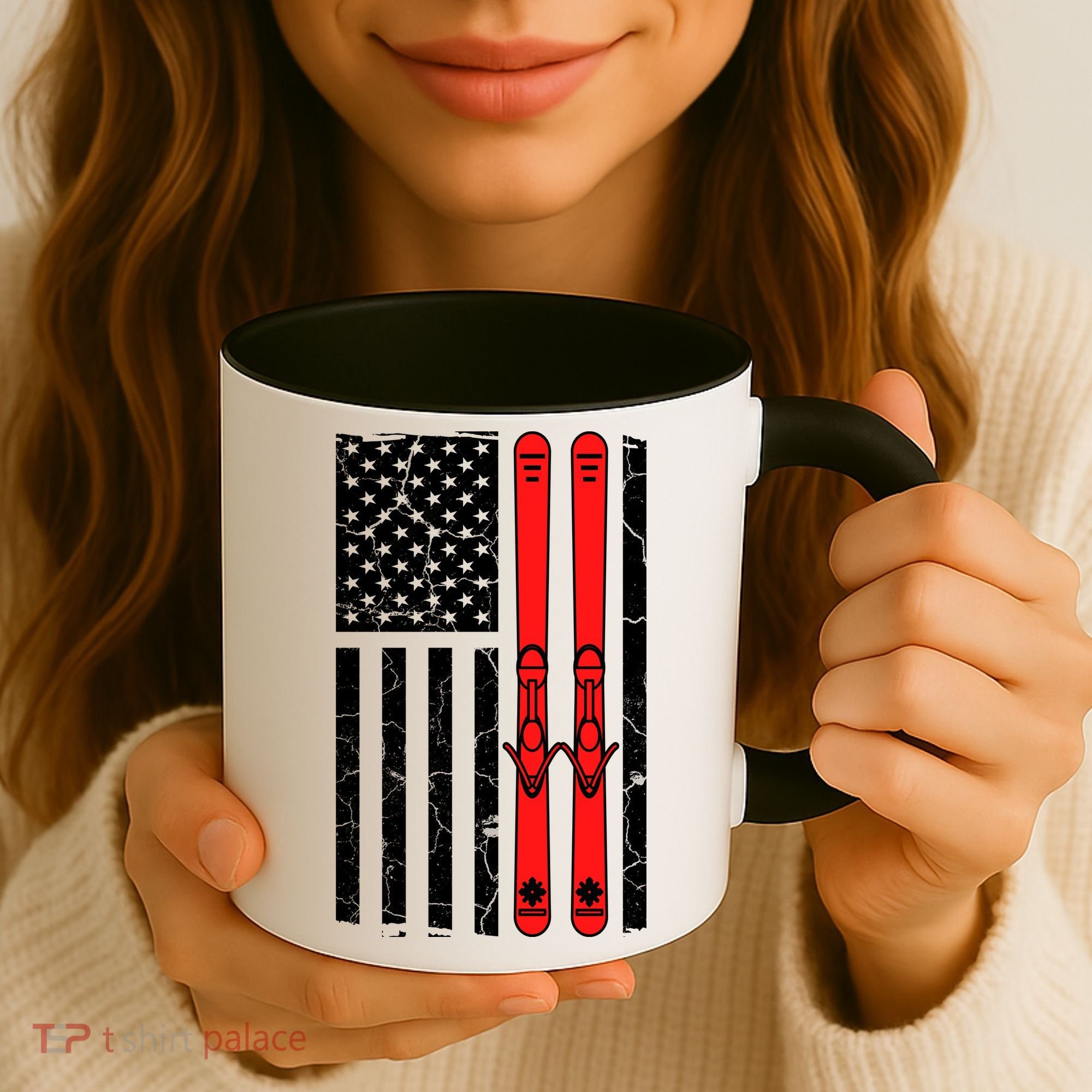 Ski Boarding American Flag Sport Hobby Coffee Mug