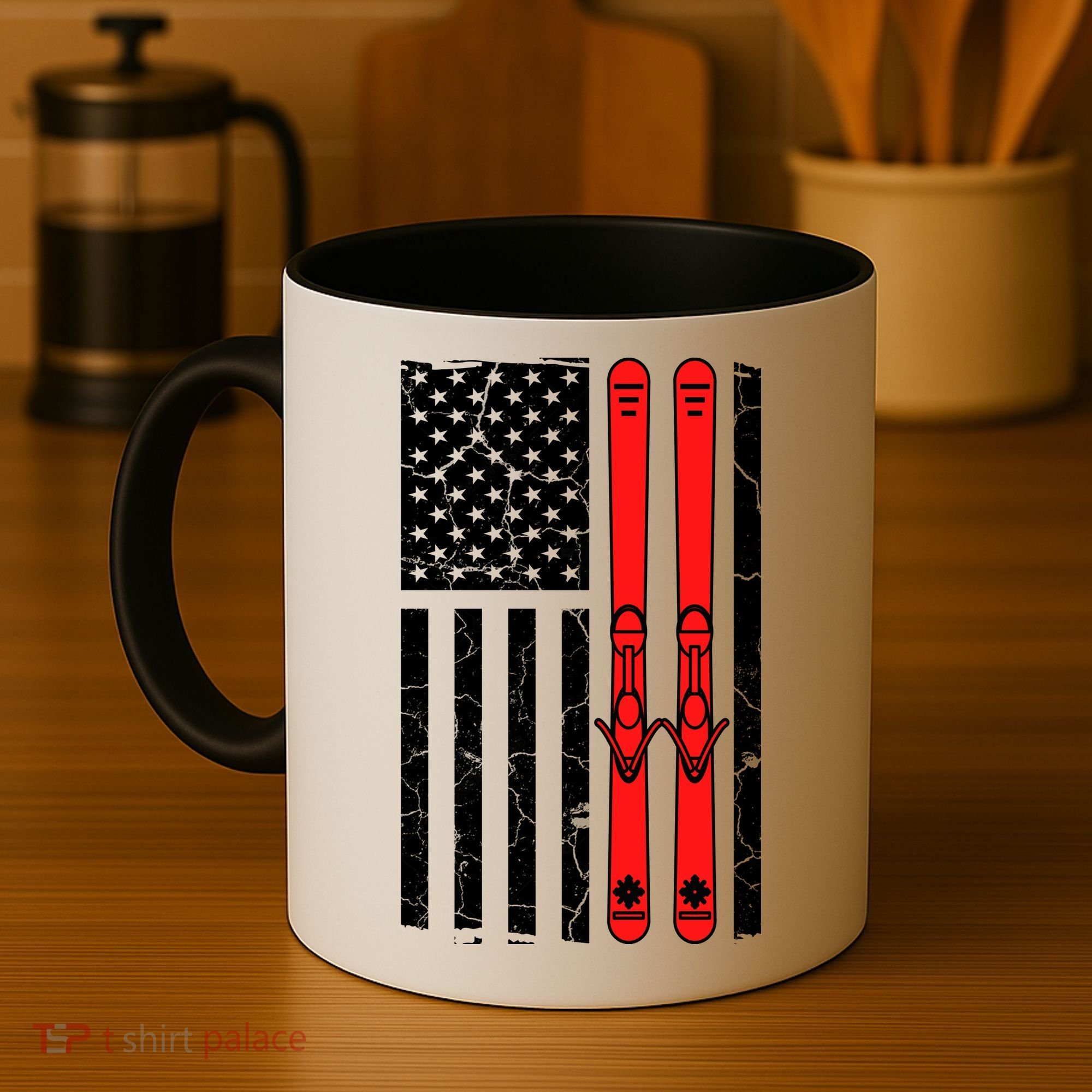Ski Boarding American Flag Sport Hobby Coffee Mug