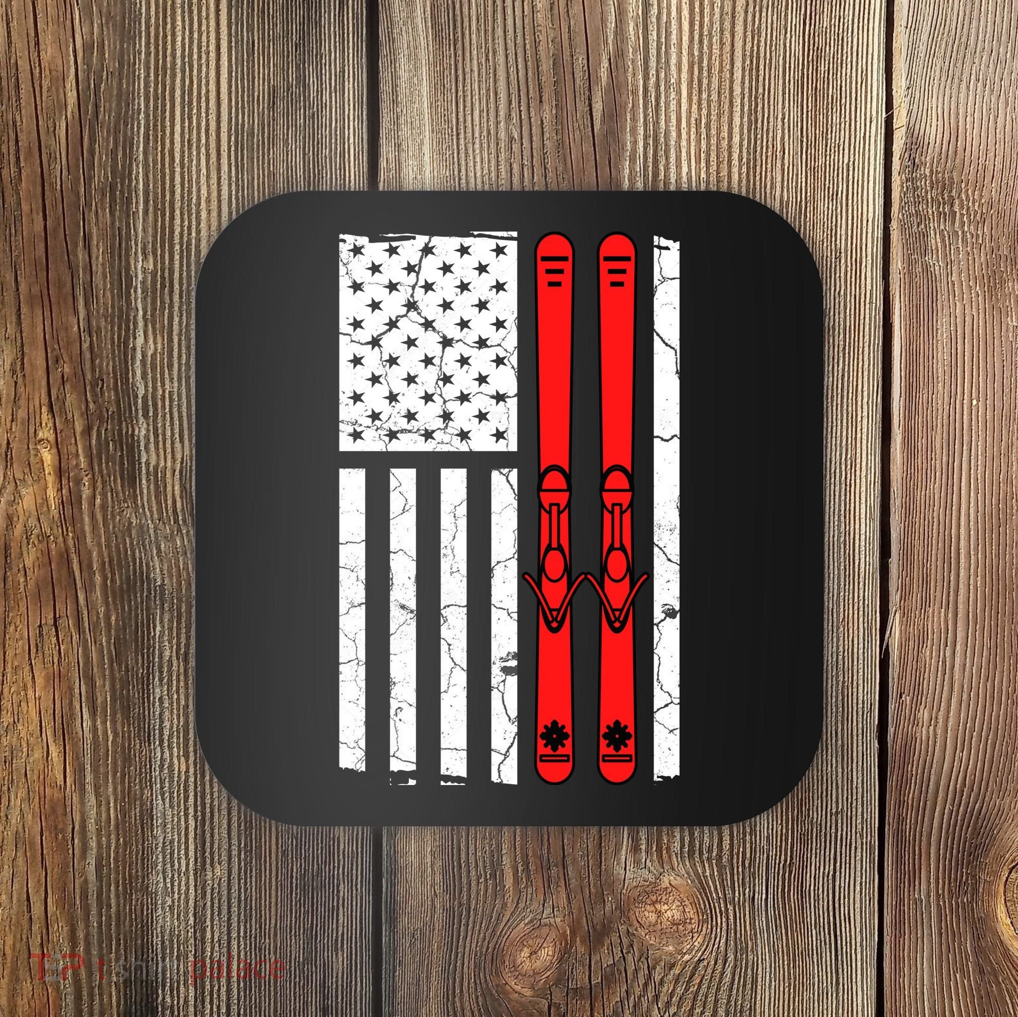 Ski Boarding American Flag Sport Hobby Coaster