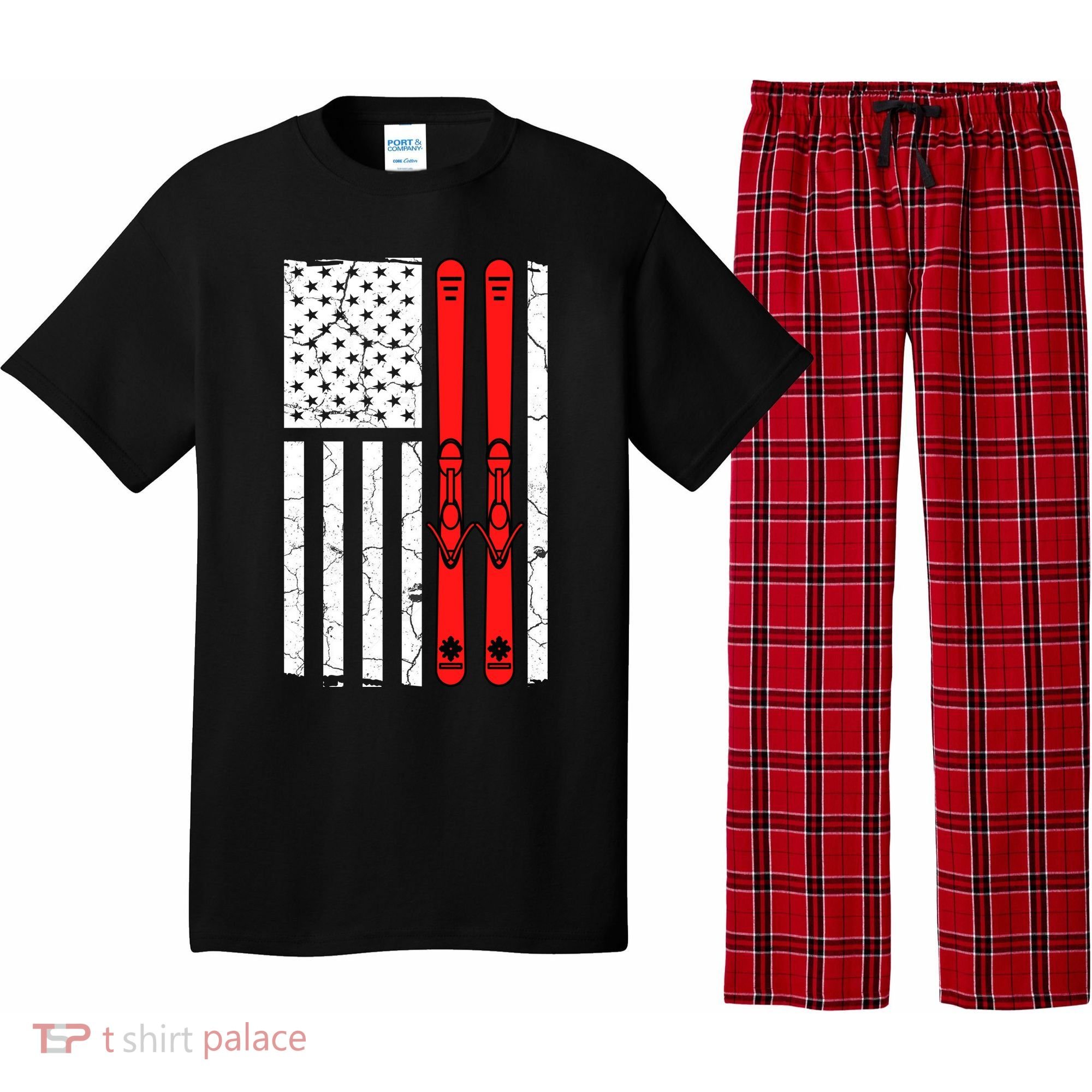 Ski Boarding American Flag Sport Hobby Pajama Set