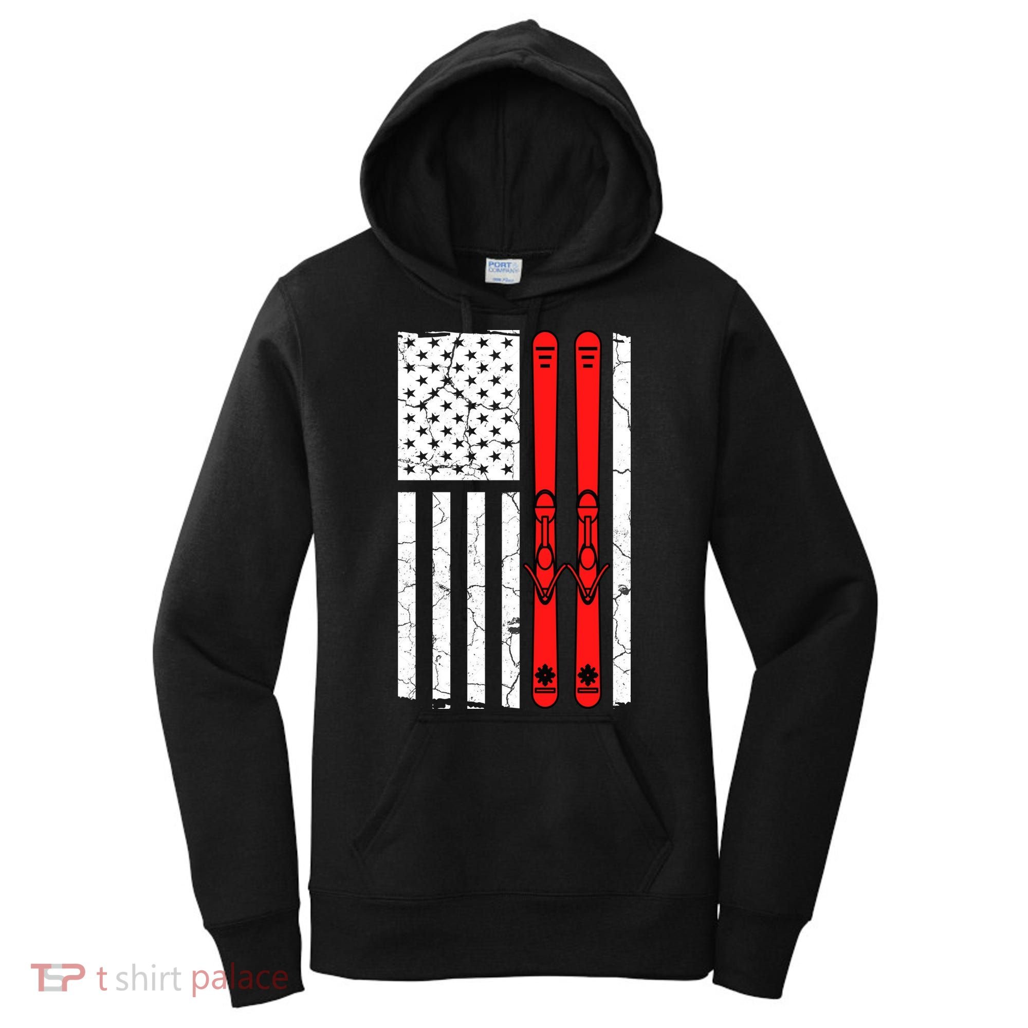 Ski Boarding American Flag Sport Hobby Women's Hoodie