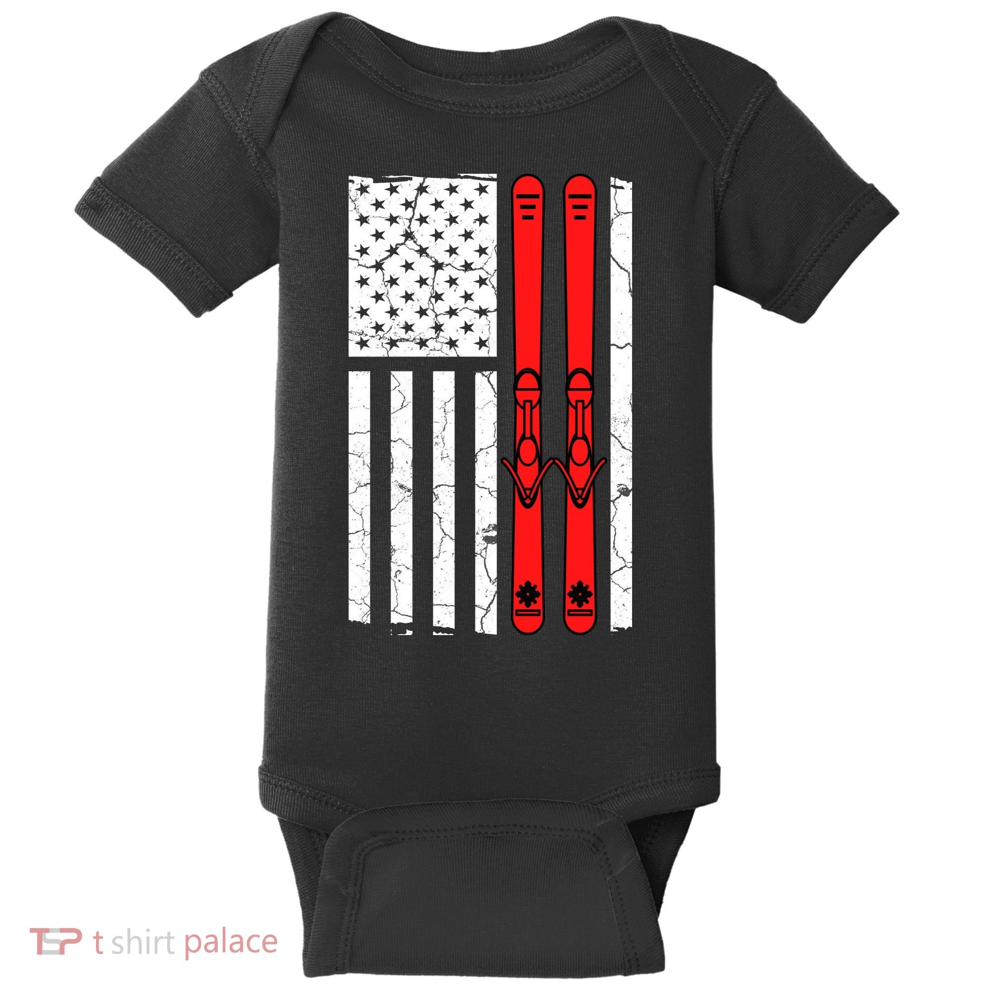 Ski Boarding American Flag Sport Hobby Baby Bodysuit