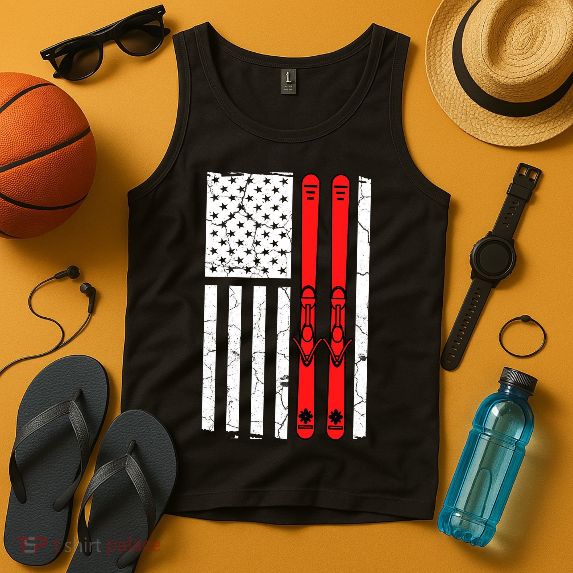 Ski Boarding American Flag Sport Hobby Tank Top