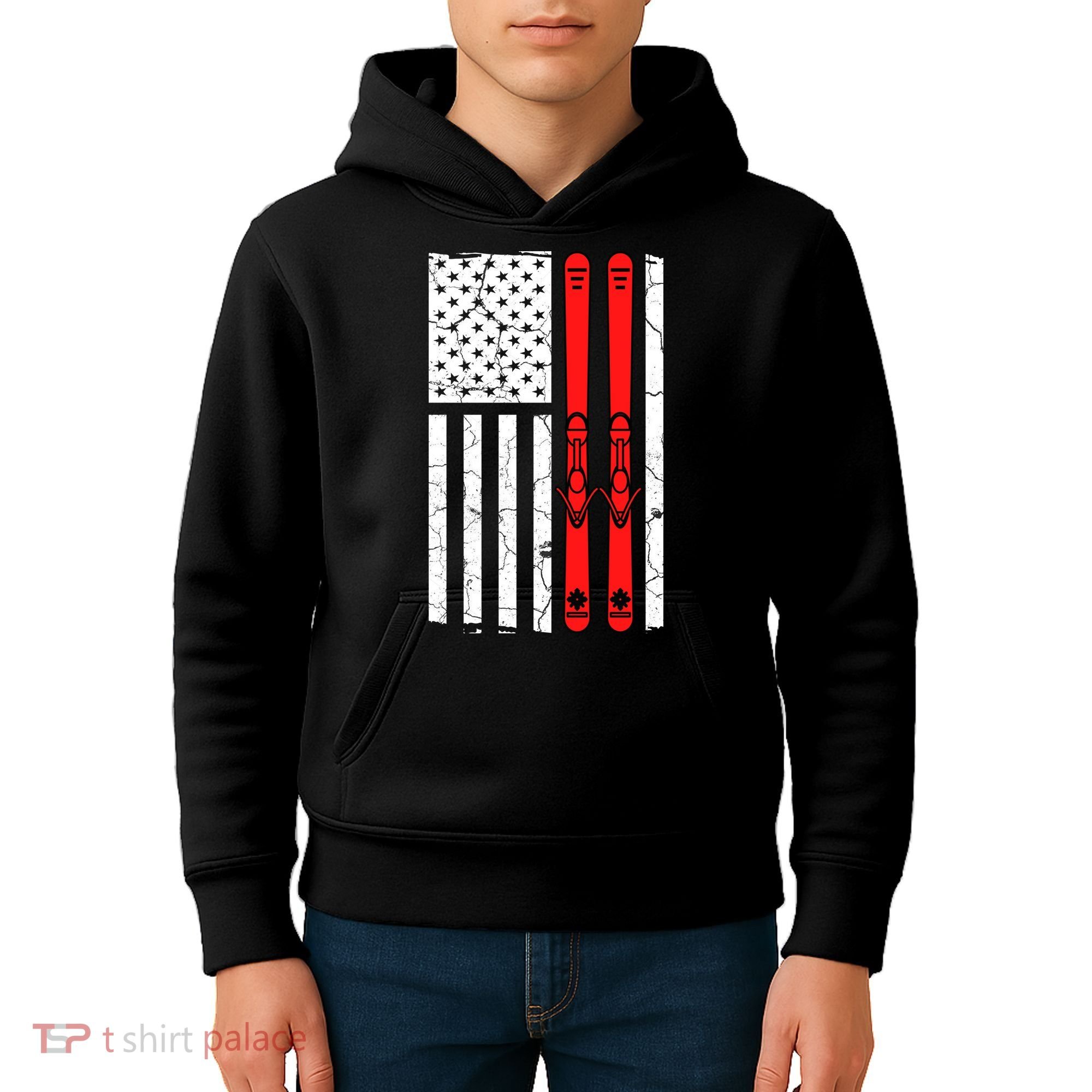 Ski Boarding American Flag Sport Hobby Kids Hoodie