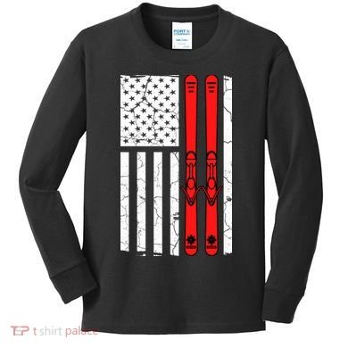 Ski Boarding American Flag Sport Hobby Kids Long Sleeve Shirt