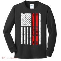 Ski Boarding American Flag Sport Hobby Kids Long Sleeve Shirt thumb 0