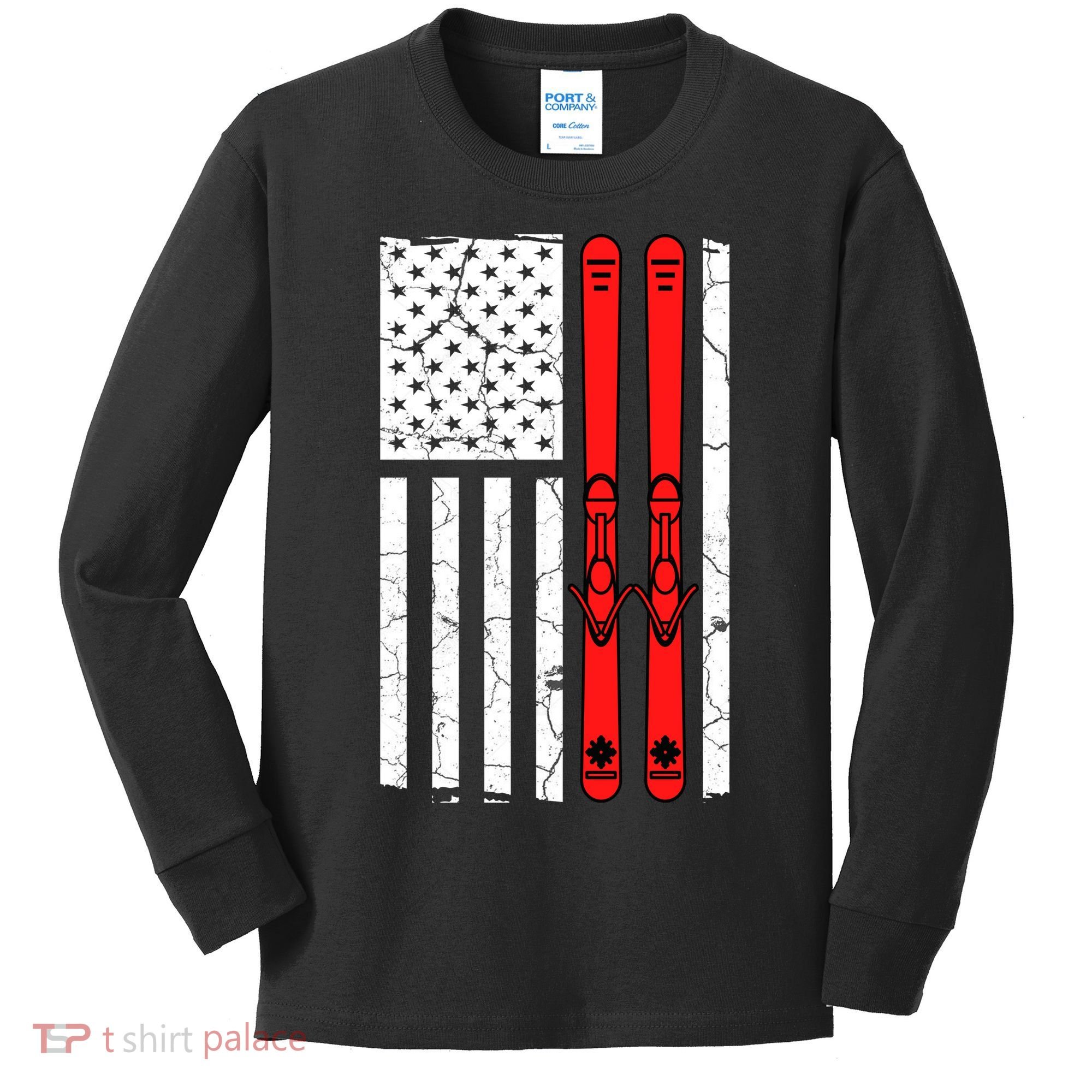 Ski Boarding American Flag Sport Hobby Kids Long Sleeve Shirt