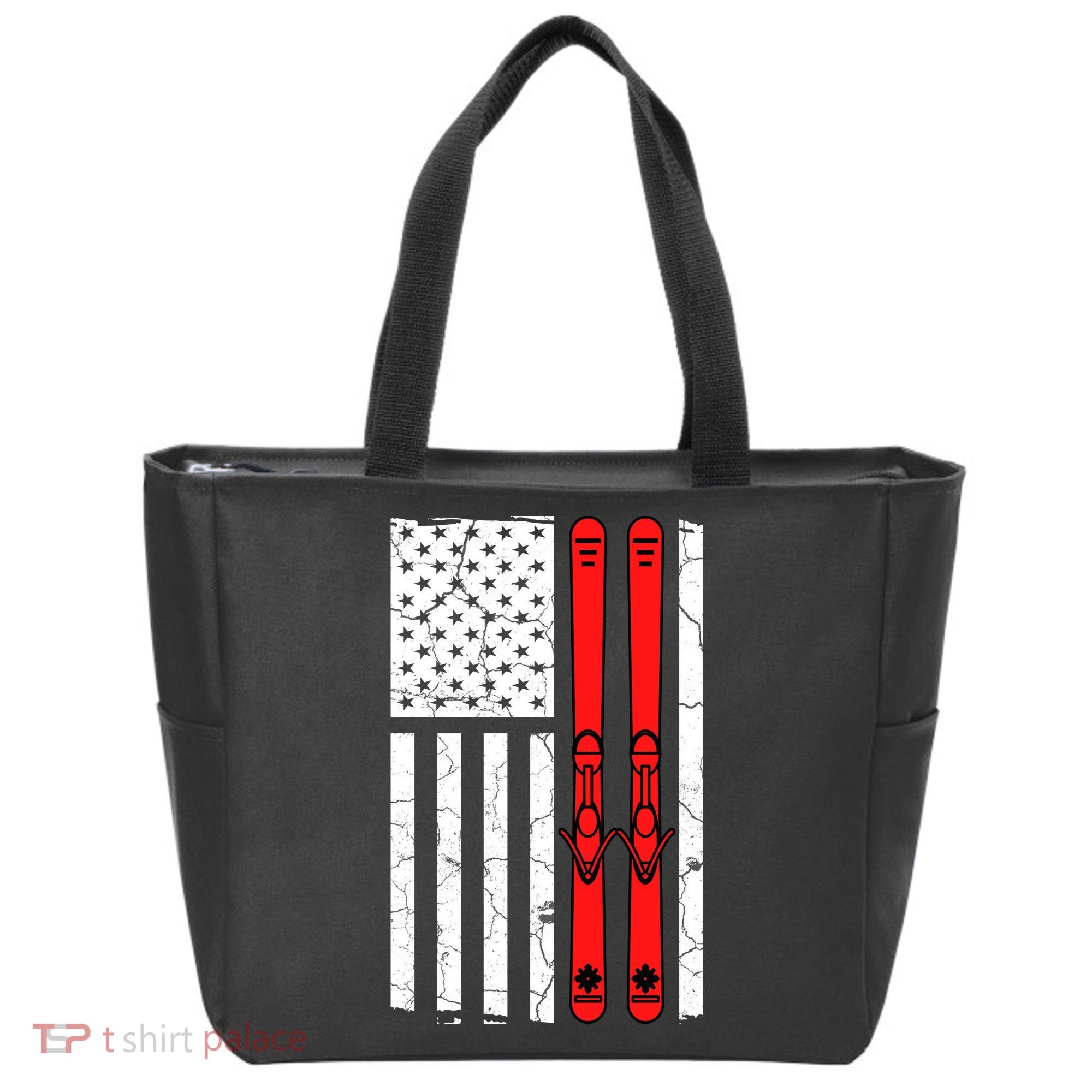 Ski Boarding American Flag Sport Hobby Tote Bag