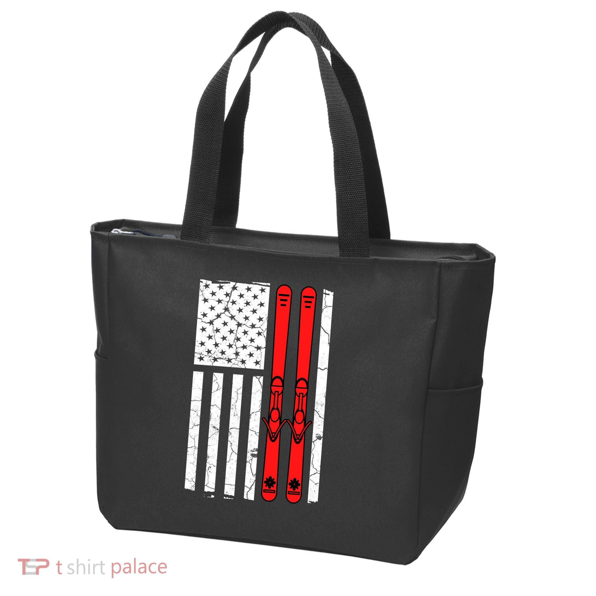 Ski Boarding American Flag Sport Hobby Tote Bag