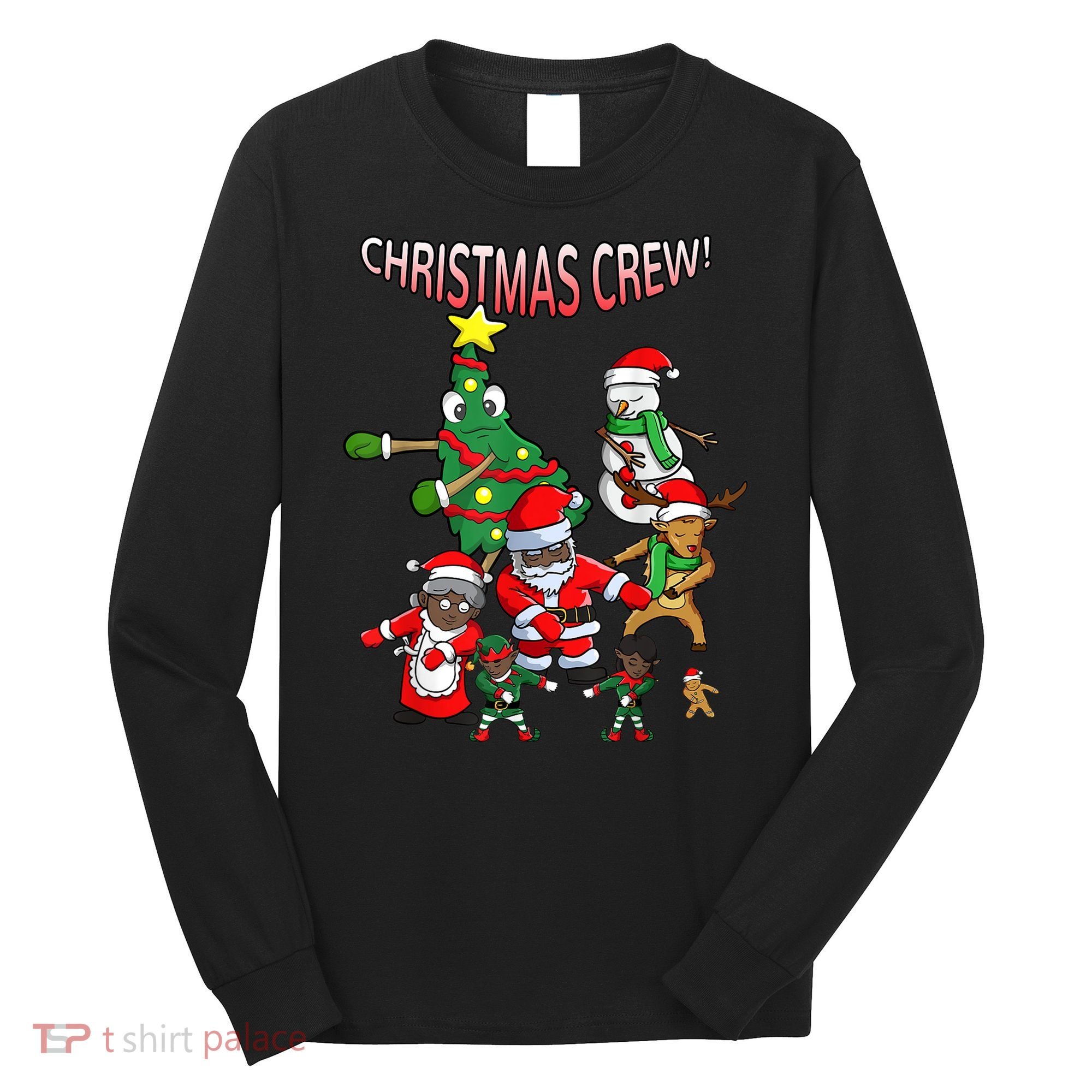 Santa Black African American Christmas Crew Flossing Floss TShirt Long Sleeve Shirt