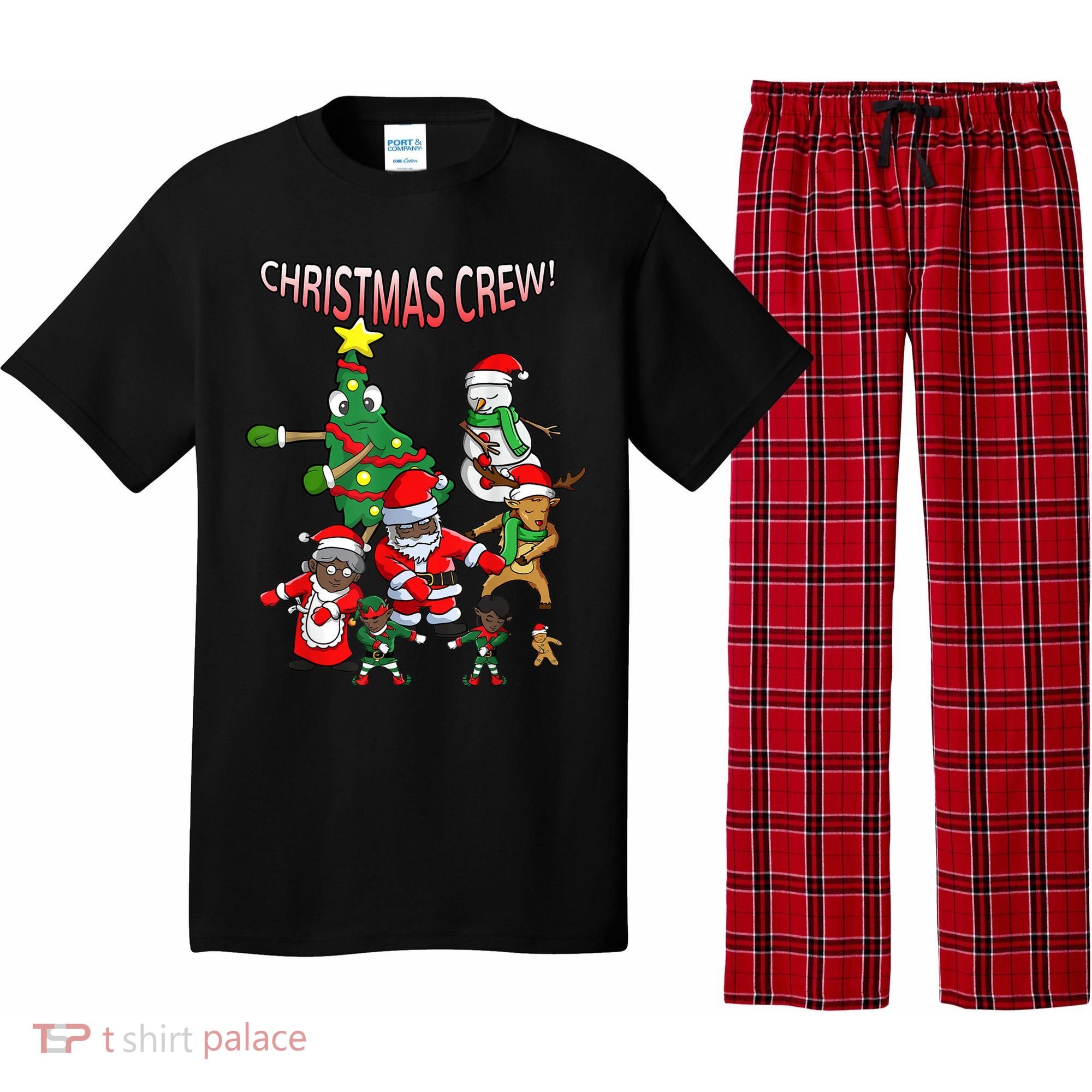 Santa Black African American Christmas Crew Flossing Floss TShirt Pajama Set