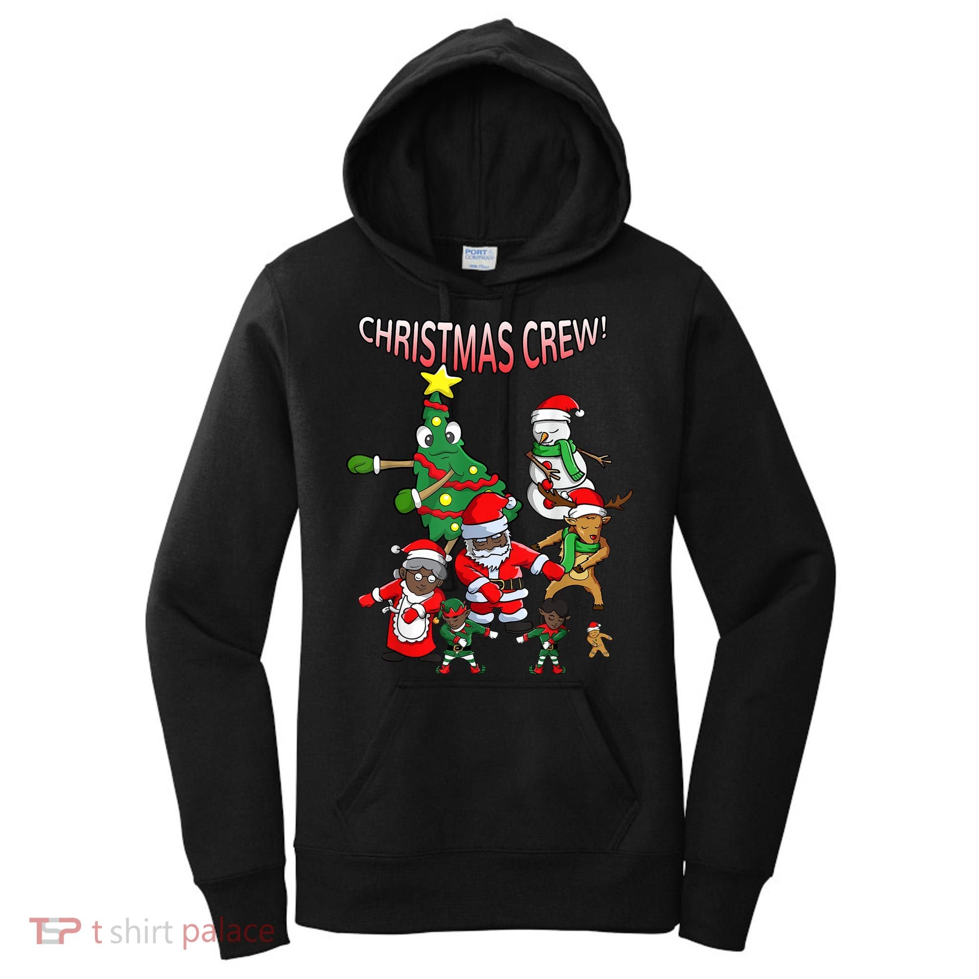 Santa Black African American Christmas Crew Flossing Floss TShirt Women's Hoodie
