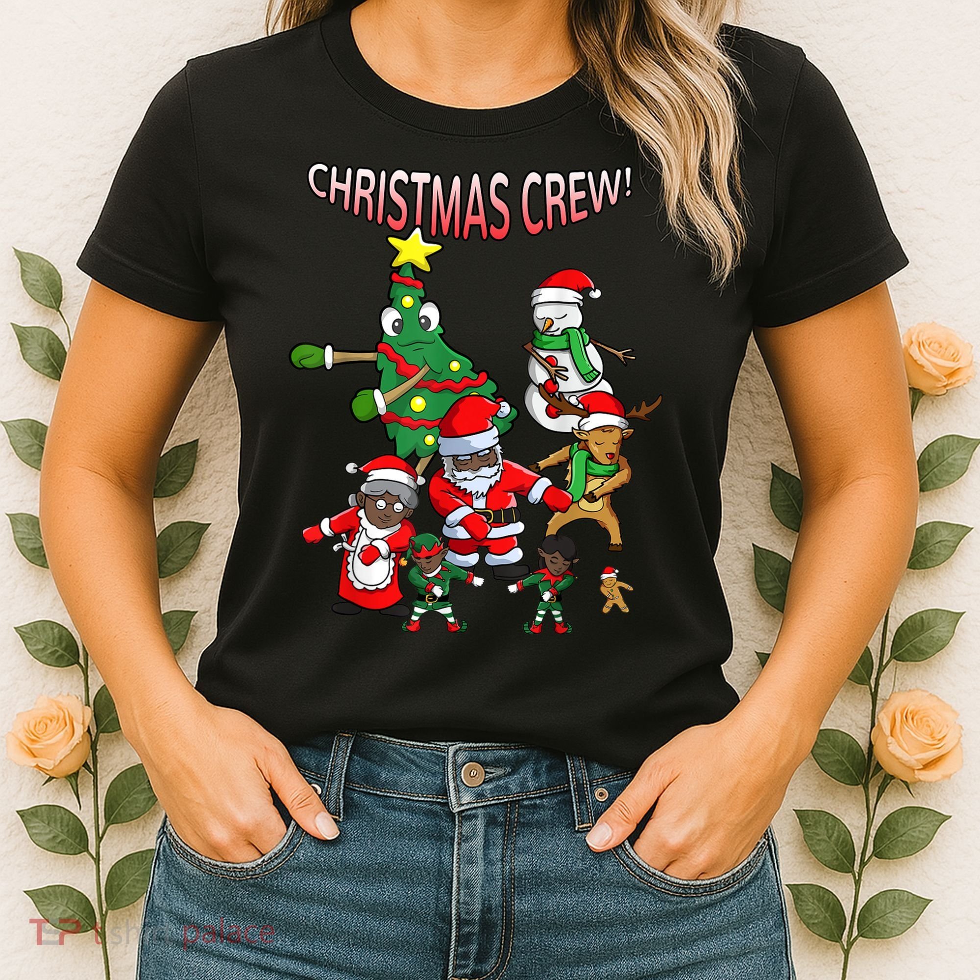 Santa Black African American Christmas Crew Flossing Floss TShirt Women's T-Shirt