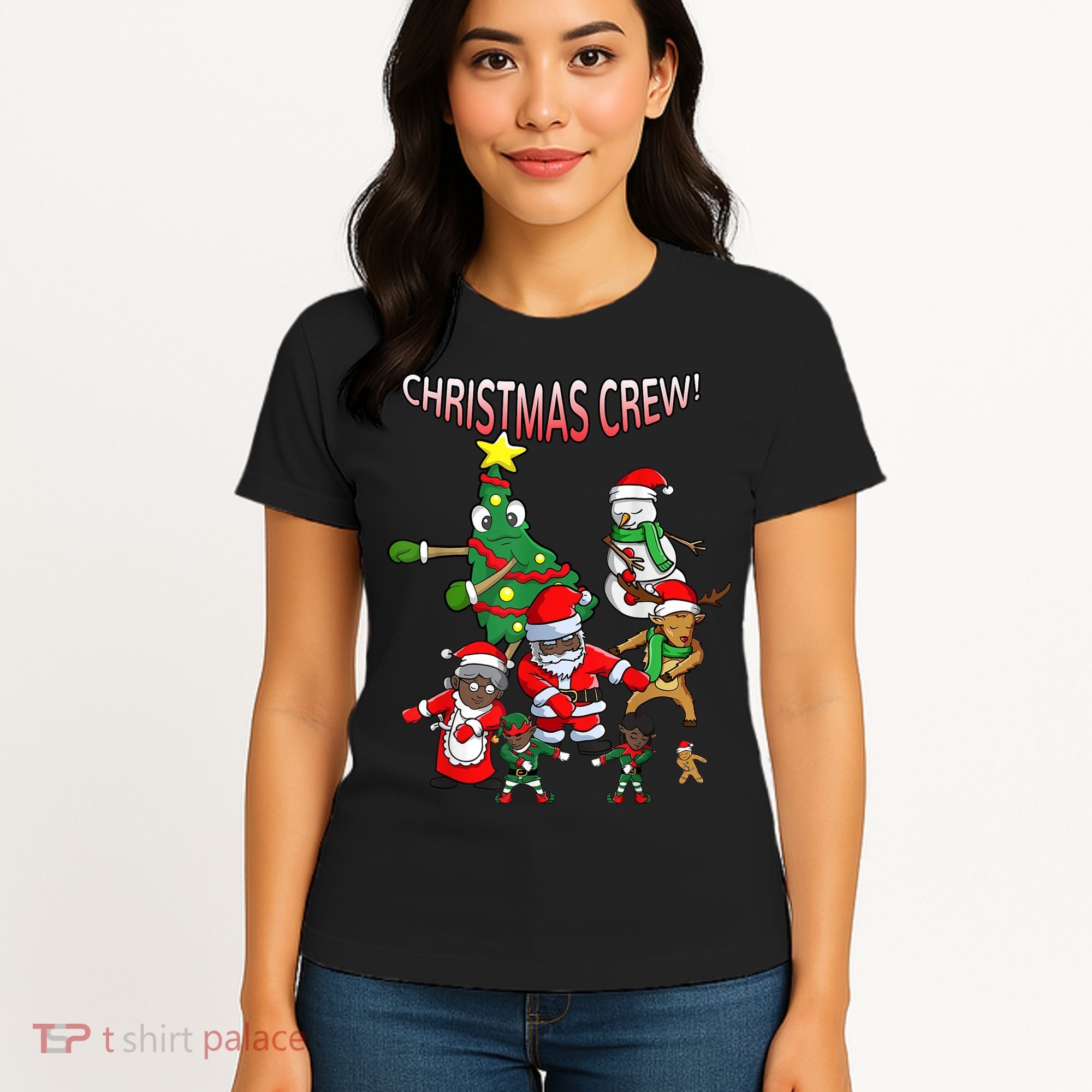 Santa Black African American Christmas Crew Flossing Floss TShirt Women's T-Shirt